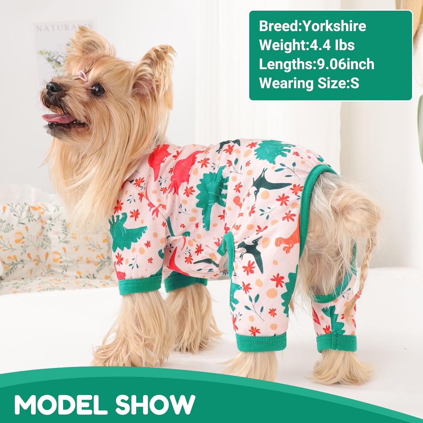 Dog Pajamas Small Sized Dogs Stretchable Summer Dog Clothes Pjs 4 Legs Girl Boy Cute Soft Puppy Outfits Doggie Cat Jammies Jumpsuit Sleeper for Pet, Dinosaur, L