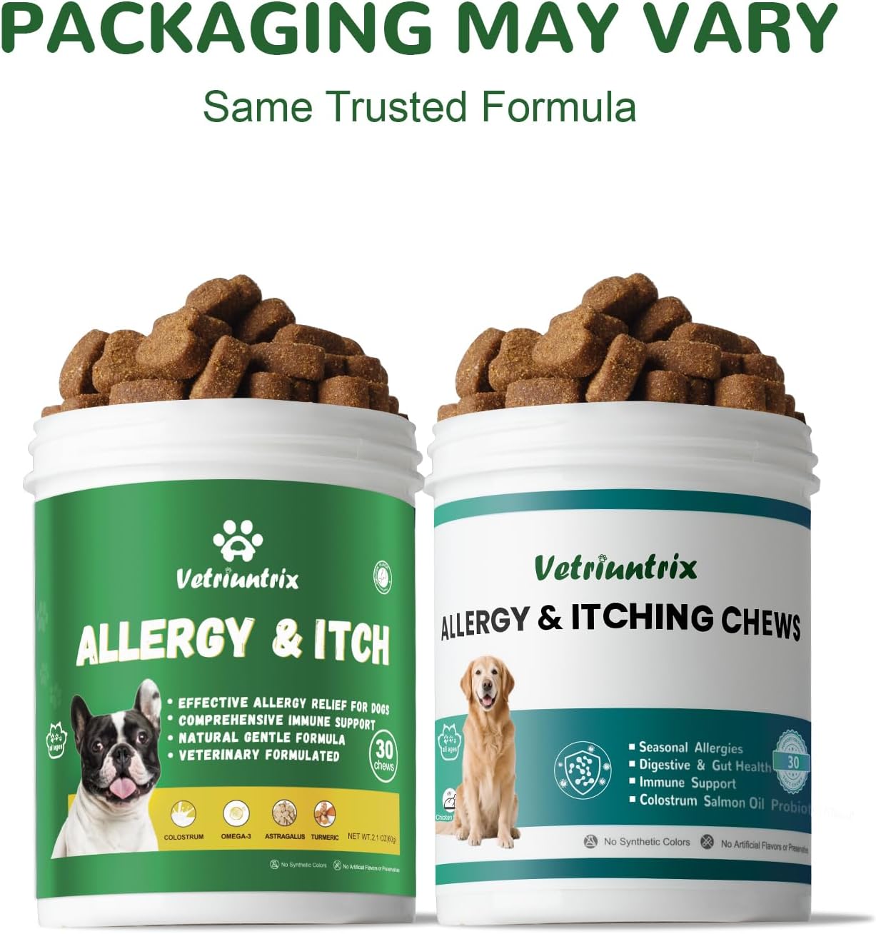 Dog Allergy Chews, Dogs Allergy Relief Chews for Paw Licking Itchy Skin Coat Supplement, Probiotics for Dogs with Colostrum Omega-3 Astragalus Immune Supplement-30ct