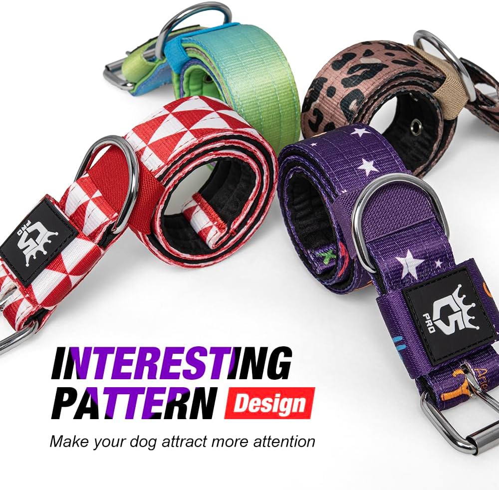 TSPRO Tactical Dog Collar 1.5 Inch Wide Thick Dog Collars with Heavy Duty Metal Buckle, Durable, Strong, Adjustable for Medium to Large Dogs (Geometric L)