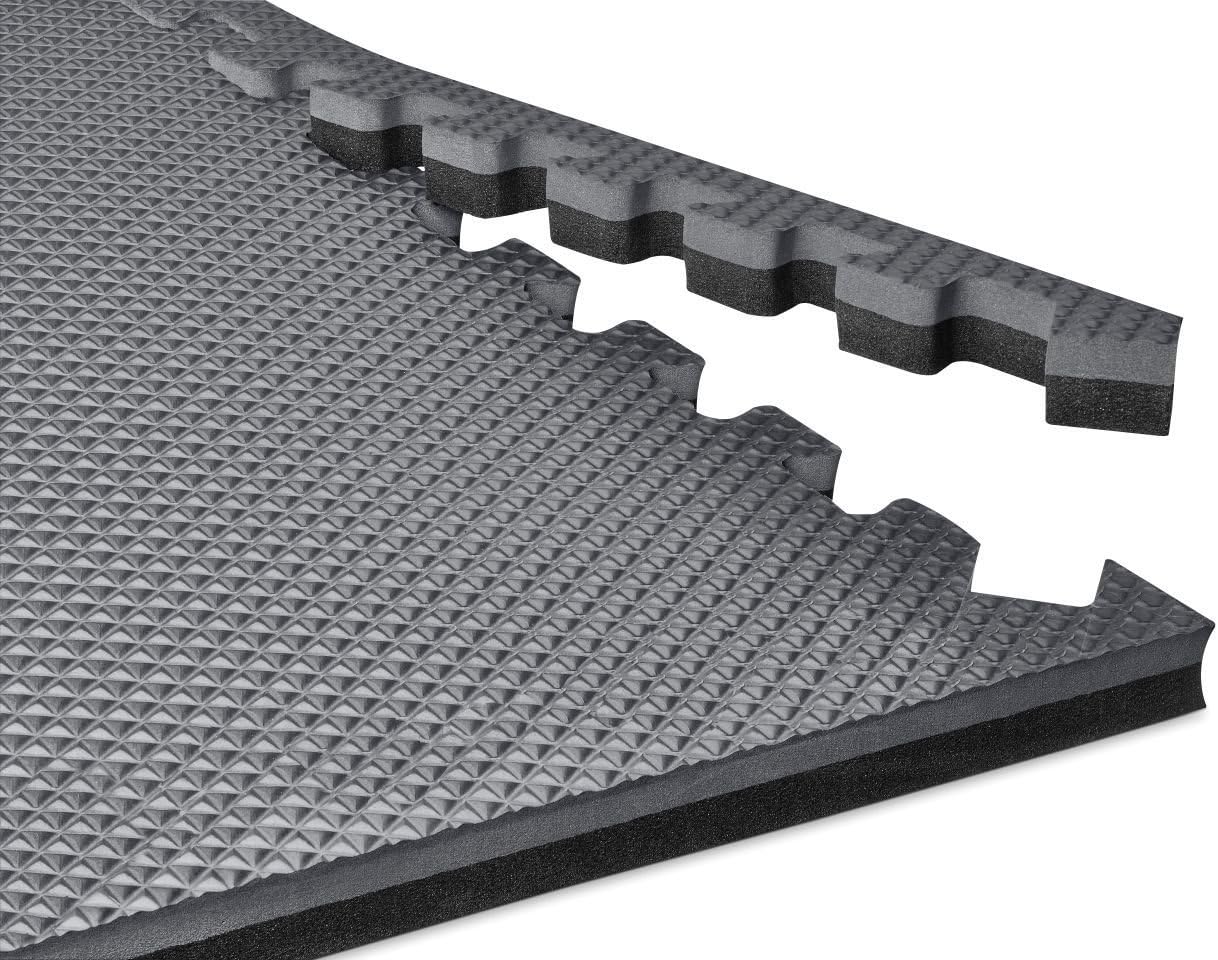 Norsk Reversible Gym Exercise Mats 3/4" Thick EVA Interlocking Foam Tiles, Perfect Home Gym Flooring, 32 Tiles & 64 Trim Pieces, 128 Sq. Ft. Reversible, Red/Black