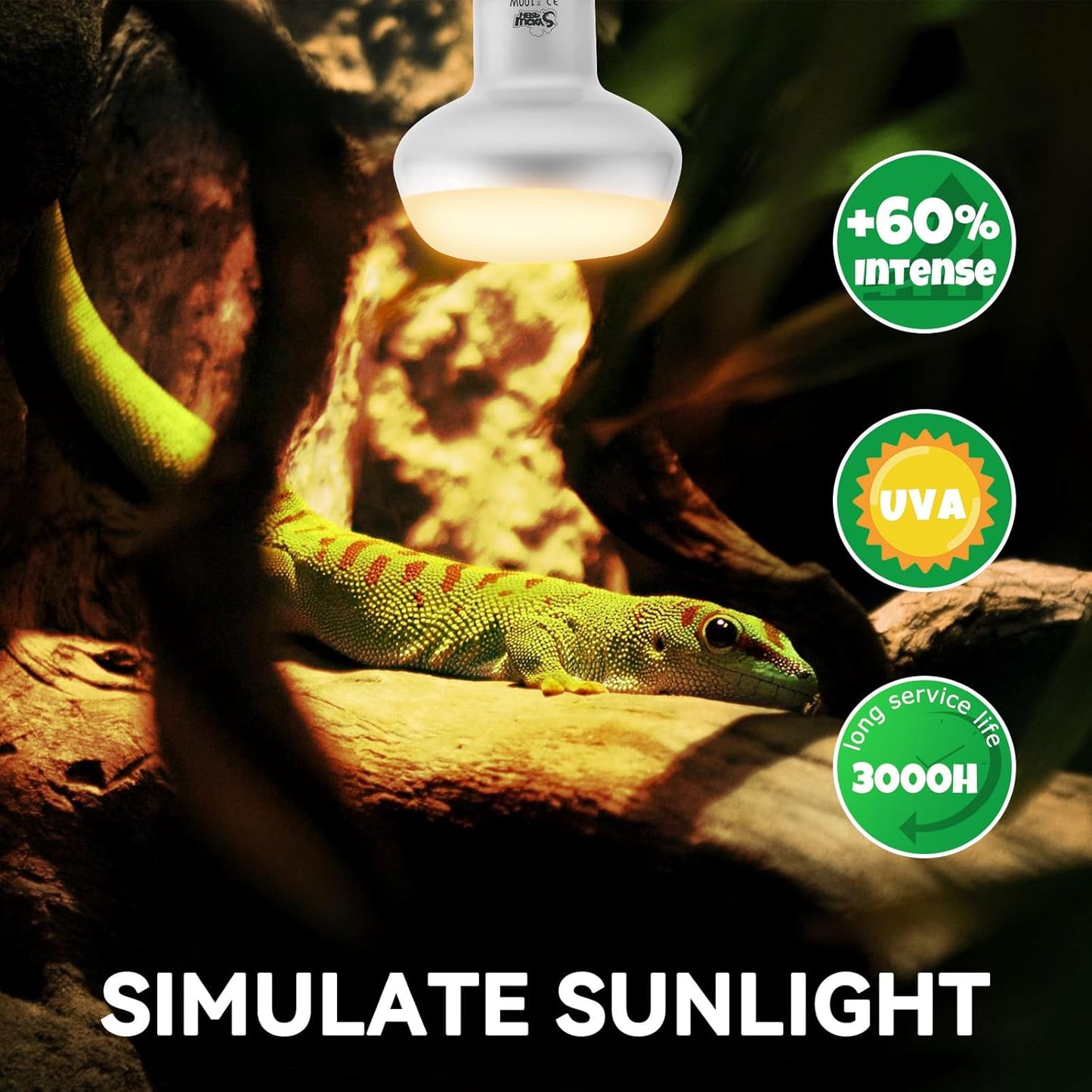 LUCKY HERP Intense Heat Lamp Bulbs for Reptiles 100W 2 Pack, UVA Daylight Reptile Heat Lamp, Reptile Basking Heat Light Bulb for Amphibian, Tortoise, Bearded Dragon, Lizard, Turtle, Snake Heating Use