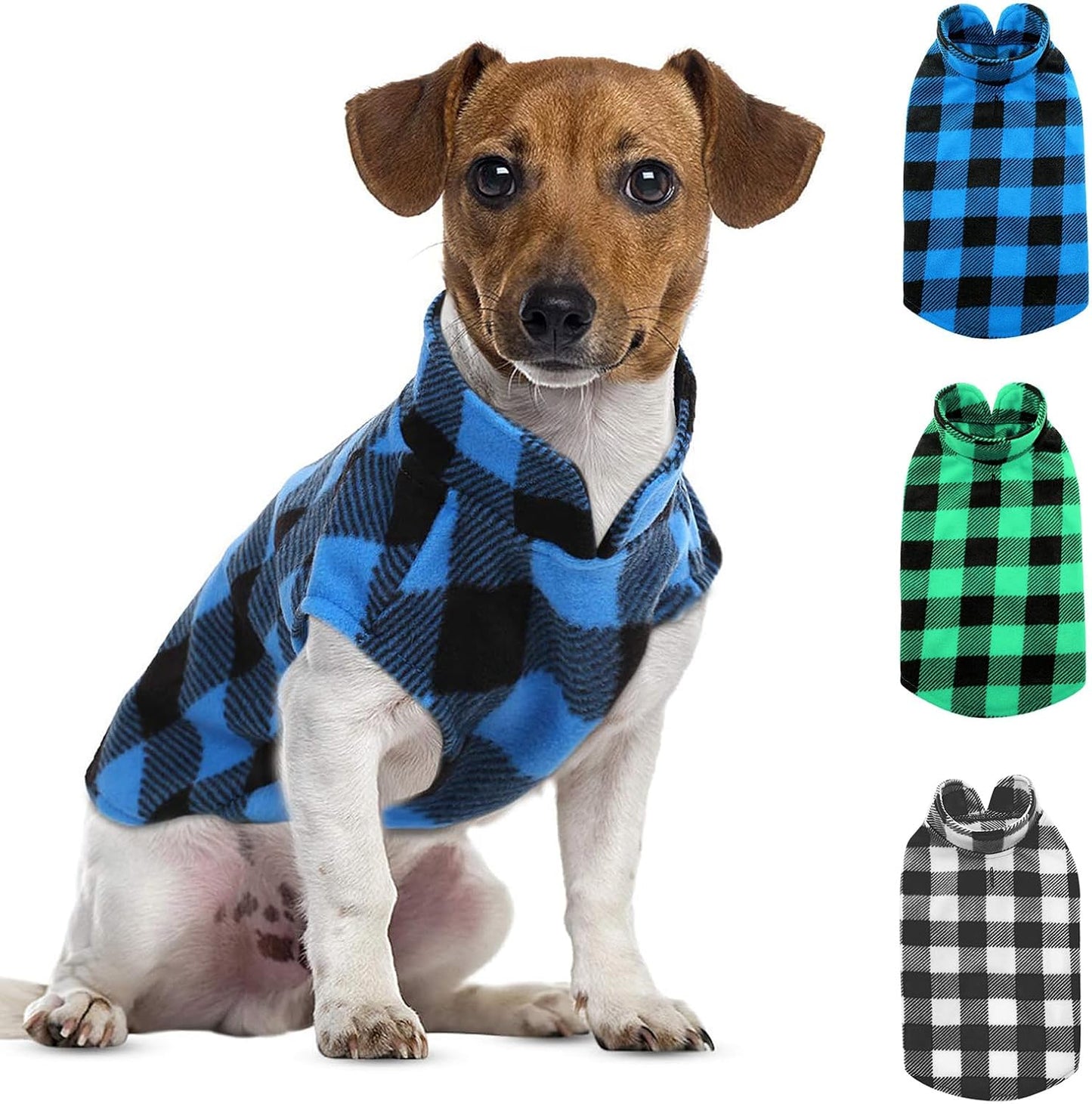 ASENKU Plaid Dog Fleece Vest Pack, Soft & Warm Winter Coat Jacket Pet Clothes for Small & Medium Dogs