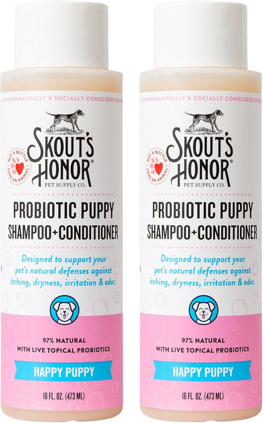 Skout's Honor Probiotic Dog Shampoo & Conditioner with Avocado Oil & Omega-3s, 97% Natural, Paraben & Sulfate-Free, Cruelty-Free, 16oz, Happy Puppy, 2-Pack