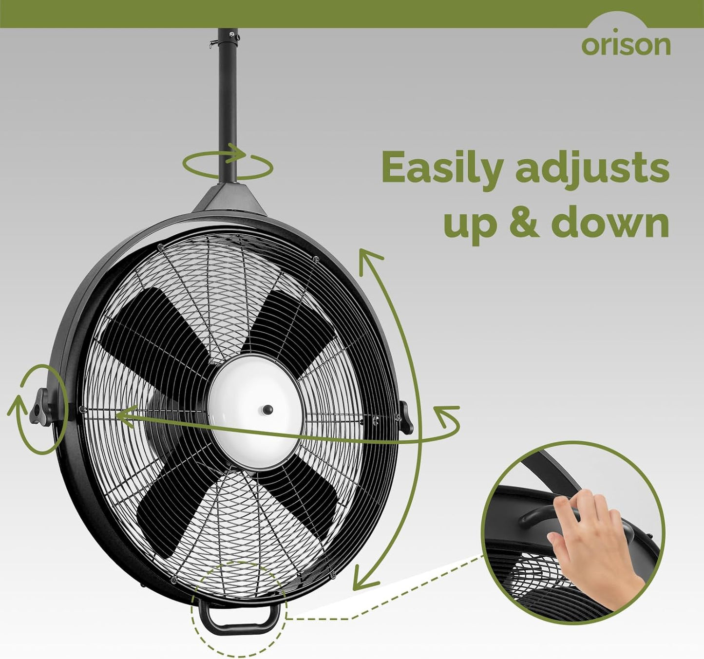 Orison 24.8'' Waterproof Outdoor Ceiling Fan, 6 Speed Ceiling Mounted Plug-In Cord Garage Fan with Remote&APP, 360-degree Manual Vertical Rotation, Hook hanging for Gazebo, Patio, Pergola (Black)