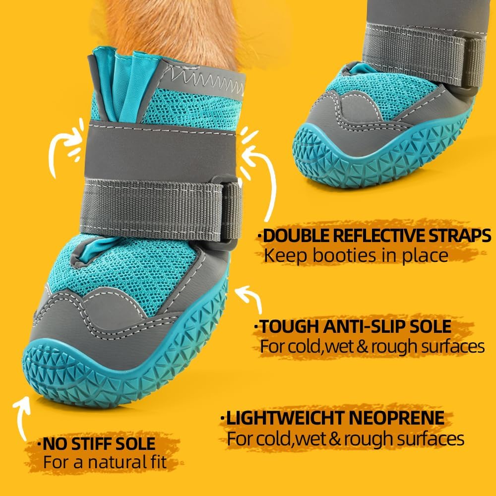 Dog Shoes for Large Dogs, Medium Dog Boots & Paw Protectors for Hardwood Floors, Outdoor Dog Booties for Hot Pavement Winter Snow Hiking, Breathable Dog Shoes with Reflective Strips Size 8