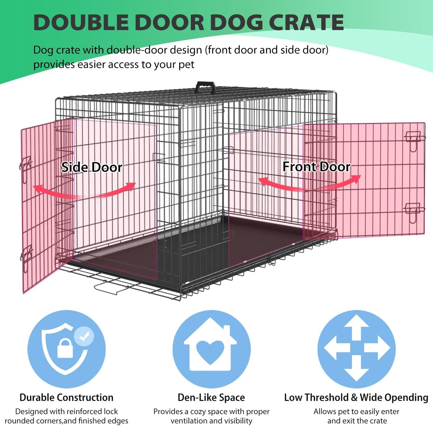 BestPet | Dog Crate | 24" | Black | Foldable Metal Kennel with Double Doors, Secure Slide-Bolt Latches, Leakproof Tray | Portable Dog Cage for Small Breeds | for Travel, Indoor & Outdoor Use