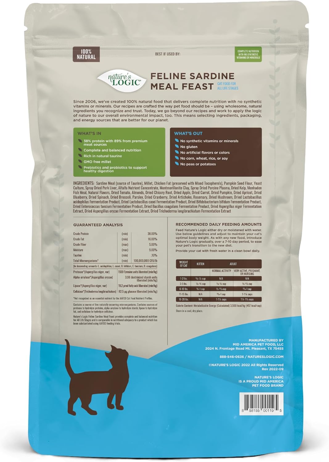 Nature's Logic Sardine Dry Cat Food (1 Pack), 15.4 lb