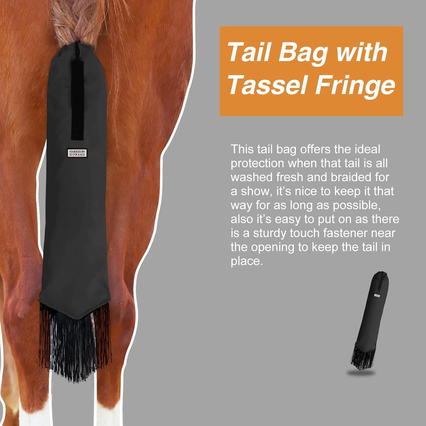 Harrison Howard Smooth Lightweight Adjustable Fastener Nylon Horse Tail Bag with Fringe