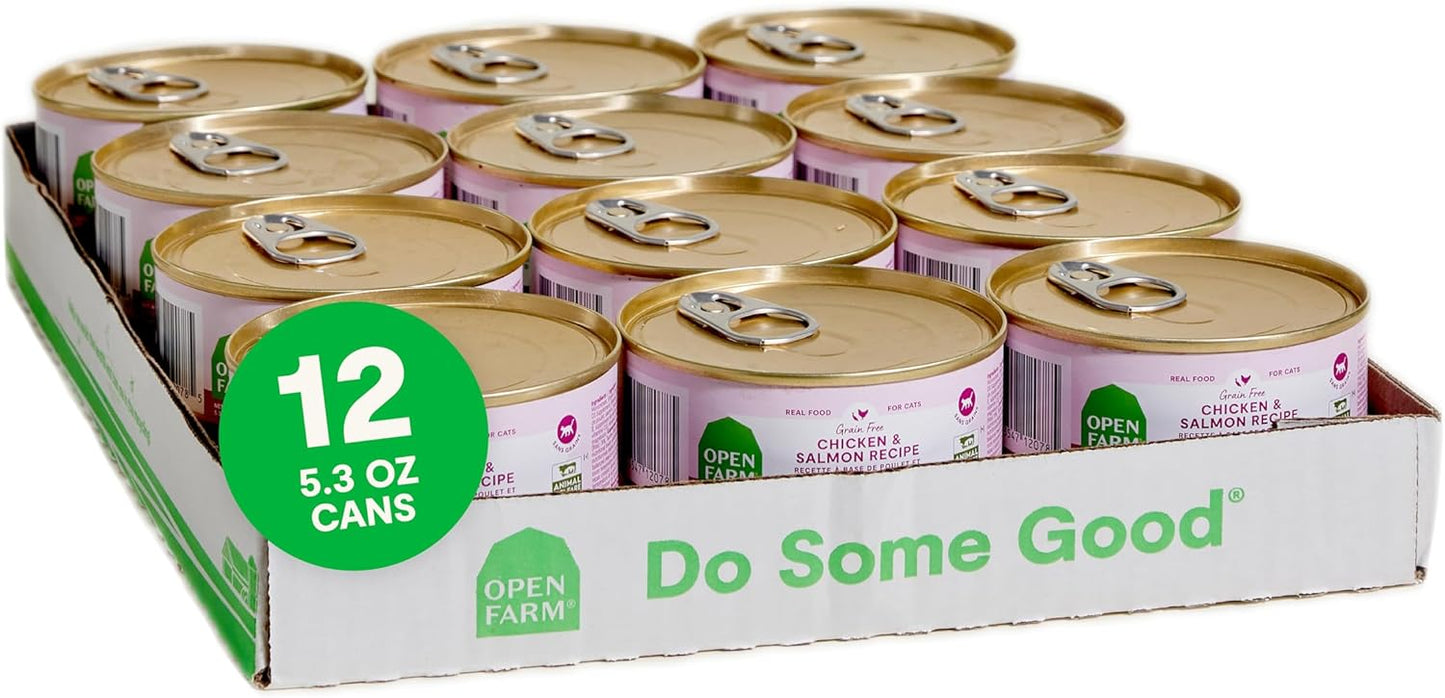 Open Farm Canned Cat Food, Paté for Complete & Balanced Nutrition, Grain-Free and Legume-Free Wet Cat Food, Chicken & Salmon Recipe, 5.3oz Cans (Case of 12)