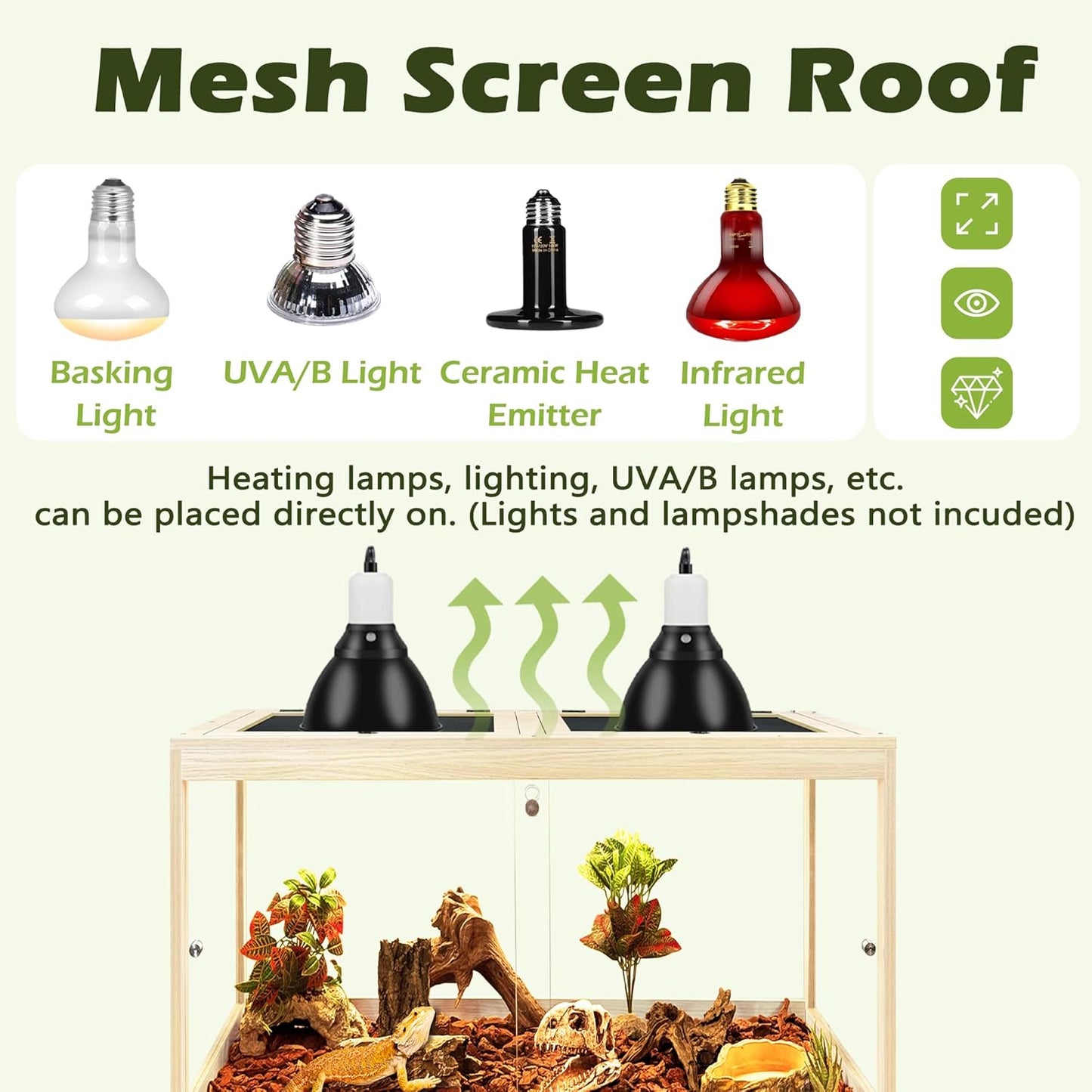 Prolee Tempered Glass Bearded Dragon Tank,Reptile Encloure and Snake Tank with Metal Mesh Roof Door,Locking Design Reptile Tank for Lizard,Gecko,Chameleon (Oak, 28 Gallon (24x16x16 Inch))