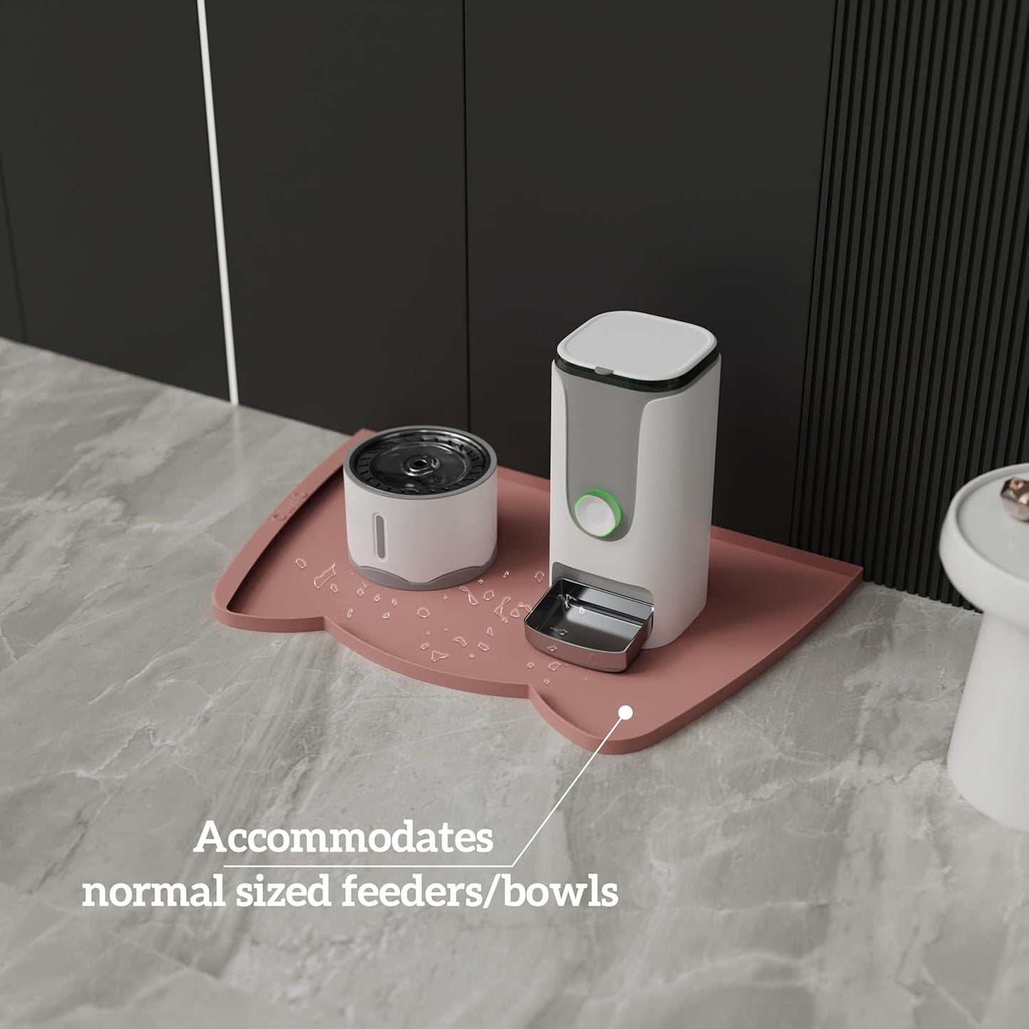 OHMO Dog Food Mat(Rose, 24 * 15'') w/Residue Collection Pocket Silicone Pet Feeding Mat for Floor High Edges Anti Spills Waterproof Cat Water Bowl Tray, Easy Clean Placemat