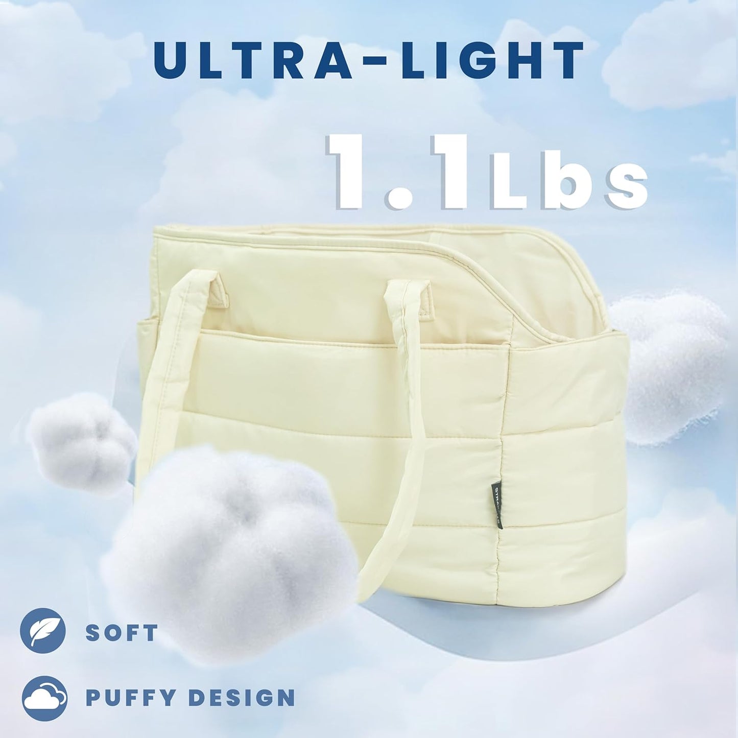 Lightweight Dog Purse Carrier for Small Dogs Under 15 lbs, Puffy Quilted Pet Carrier Tote for Puppies with Safety Leash Clip, Women's Hands-Free Dog Carrier Bag for Travel/Shopping (Beige)