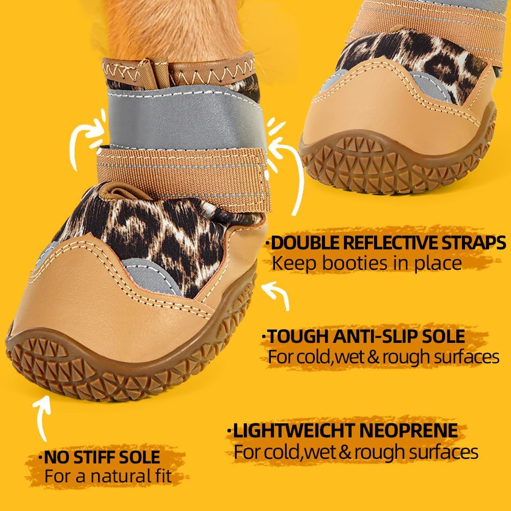 Dog Shoes for Large Dogs, Medium Dog Boots & Paw Protectors for Hardwood Floors, Outdoor Dog Booties for Hot Pavement Winter Snow Hiking, Waterproof Dog Shoes with Reflective Strips Size 4