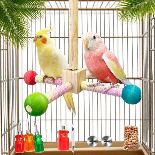 Parakeet Toys, Bird Toy Conure Grass Mat Budgie Shredder Hanging Set Cockatiel Foraging Toys Parrot Climbing WallToy Lovebird Cage Accessories for Small Birds (360 Spinning Toy)