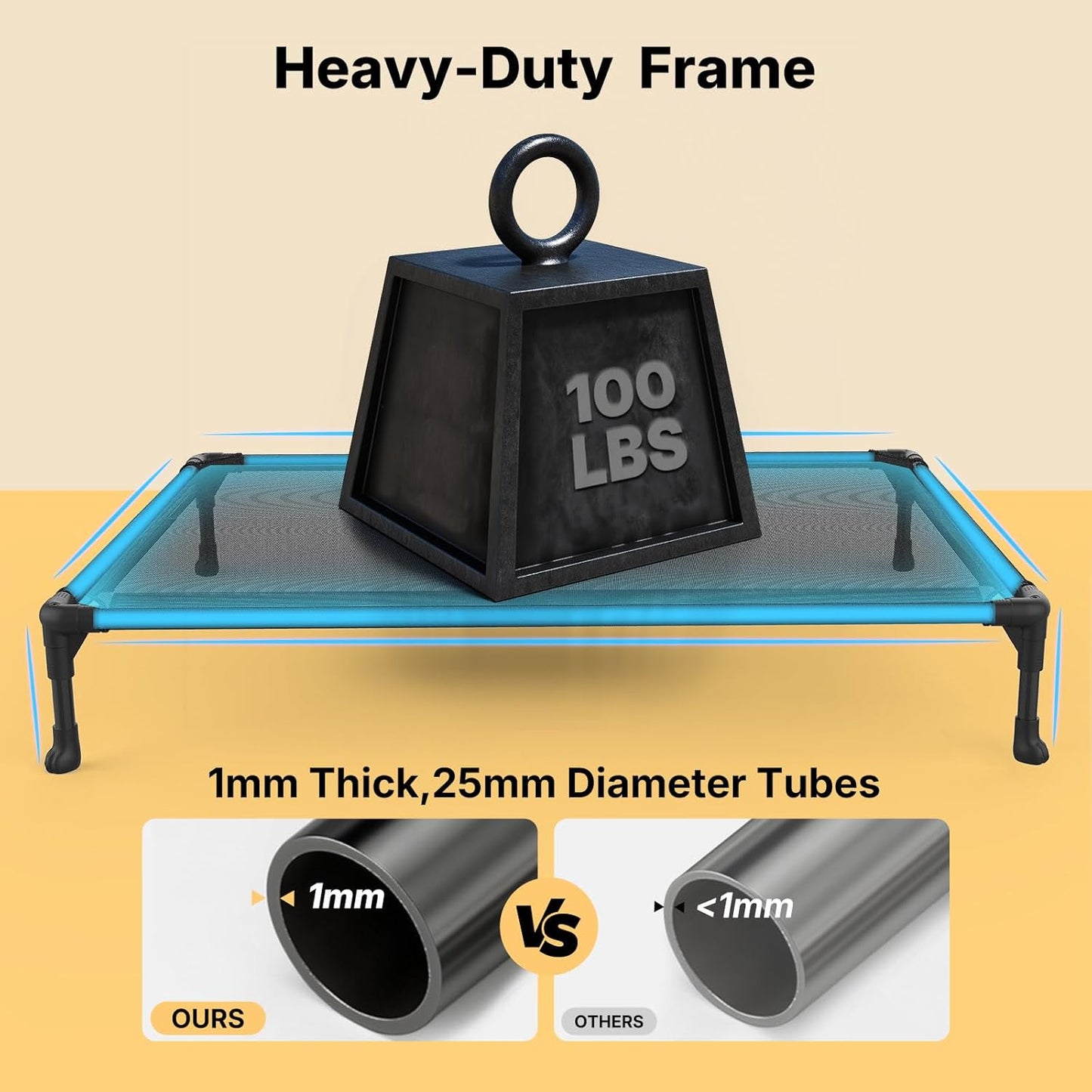 Veehoo Outdoor Elevated Dog Cot Bed, Cooling Raised Pet Bed for Large Dogs, Washable Breathable Mesh Hammock Bed with No-Slip Feet, Indestructible Ground Off Training Platform Cot-42"x30" Grey