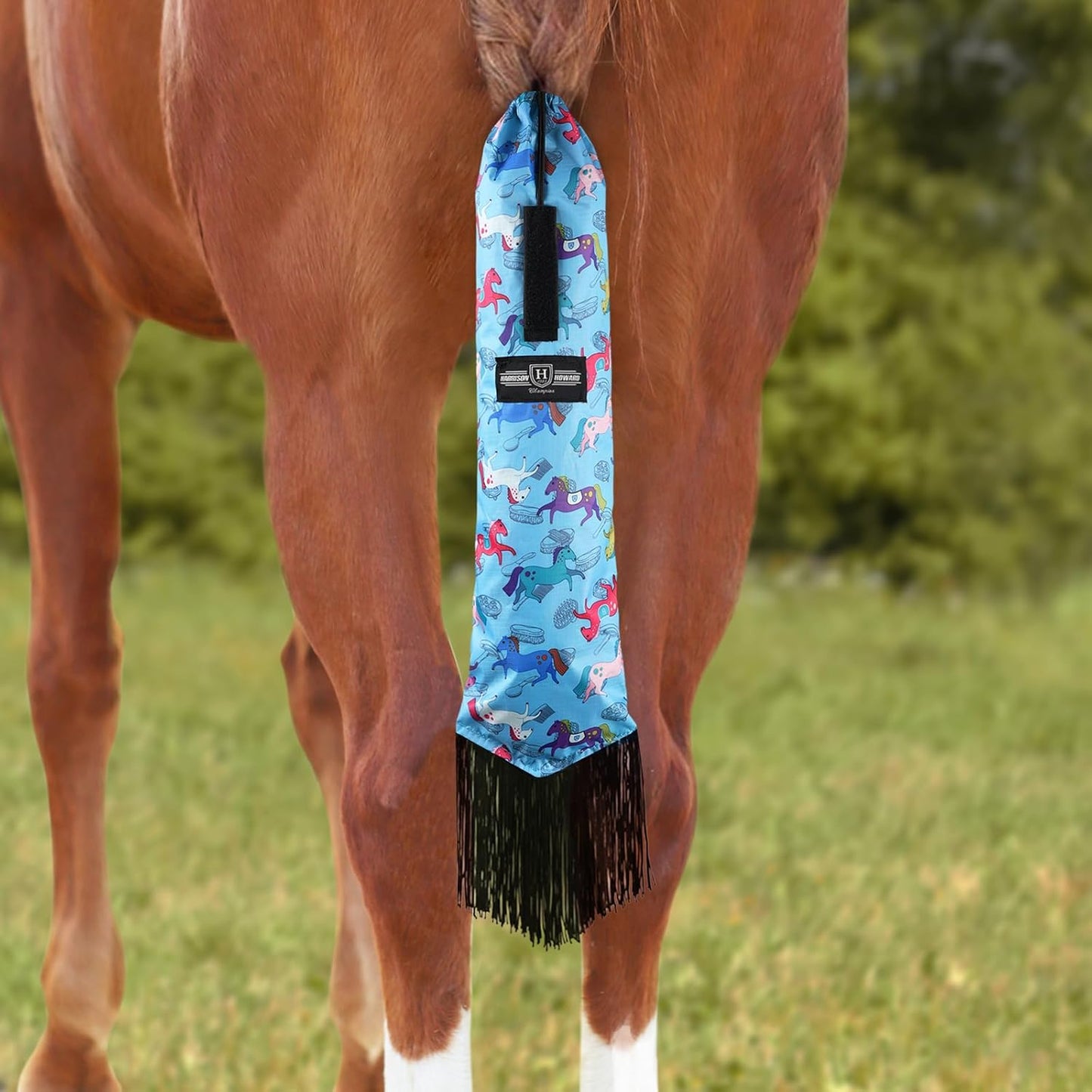 Harrison Howard Smooth Lightweight Adjustable Fastener Nylon Horse Tail Bag with Fringe