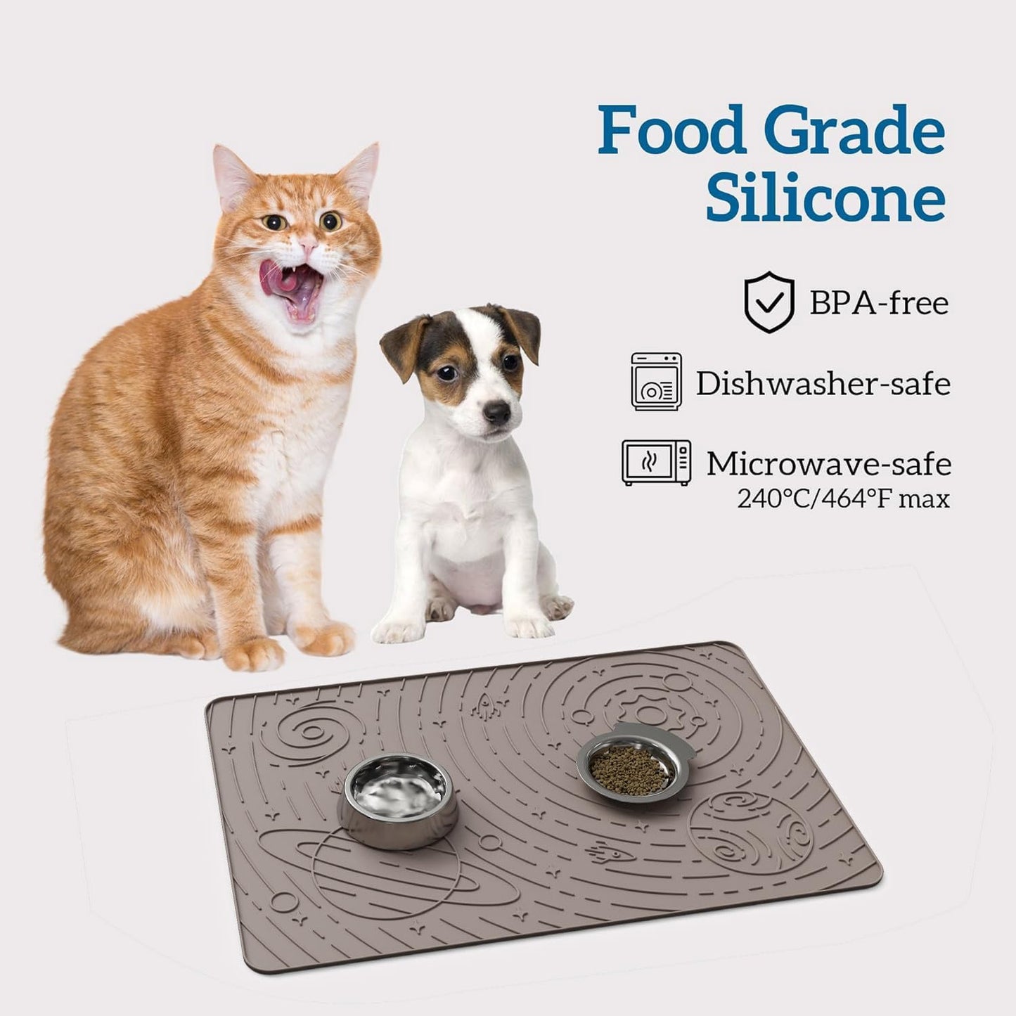 OHMO Dog Food Mat, Silicone Waterproof Cat Food Mat, Non-Skid Spill Proof Pet Feeding Mat for Food and Water, Easy to Clean Dog Placemat(Beige, 23.6" x 15.8")
