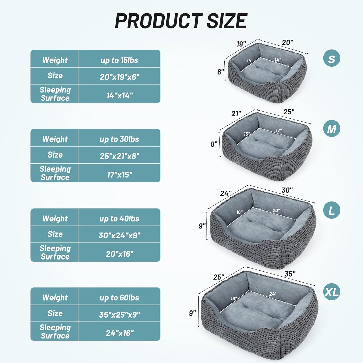MIXJOY Dog Bed for Large Medium Small Dogs, Rectangle Washable Sleeping Puppy Bed, Soft Calming Cat Beds for Indoor Cats, Orthopedic Pet Sofa Bed, Anti-Slip Bottom with Multiple Size (20'', Grey)