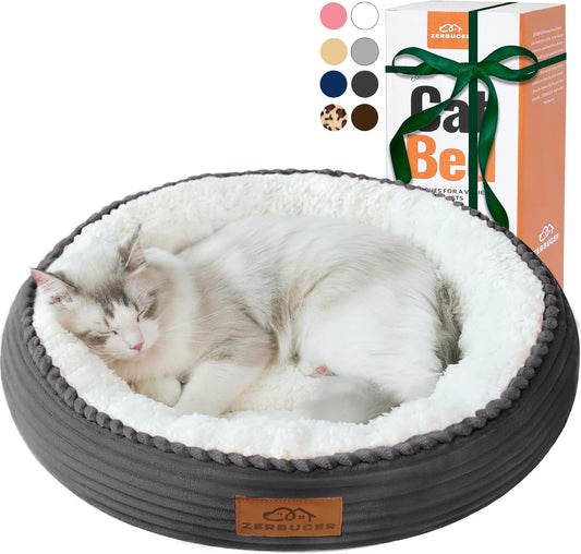 20in Washable Cat Beds for Indoor Cats - Round Donut Pet Bed for Cats, Small Dogs, Puppy, Kitten - Anti-Slip Bottom, Calming Bed Gift - Dark Grey