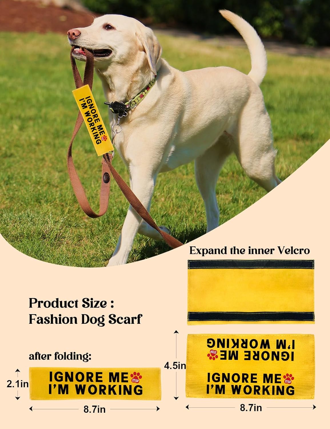 Ignore Me I'm Working Dog Leash Sleeve, Funny Yellow Dog Alert Hanging ID Patch Tag, Do No Pet Leash Wrap Pet Birthday Gifts