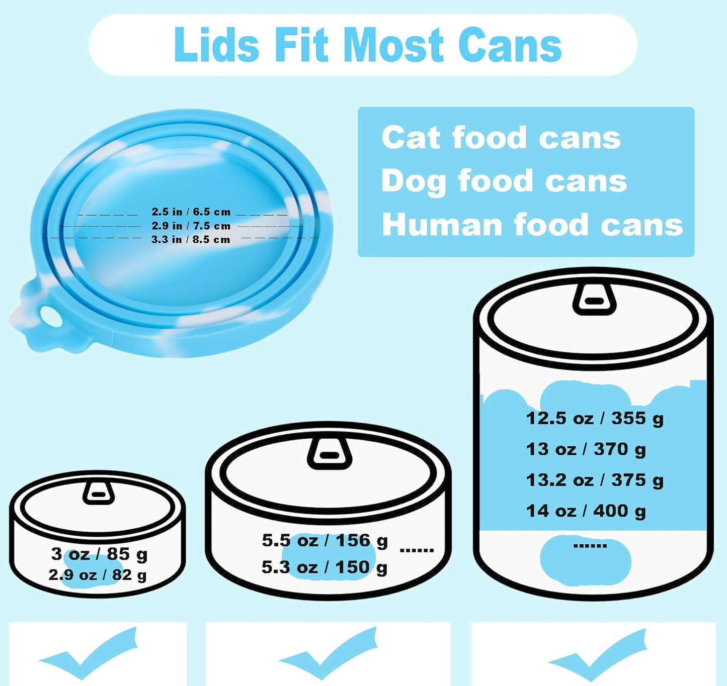 Comtim 5 PCS Pet Food Can Lids & Spoons Set - Silicone Dog Cat Covers With Multi-Function Spatula Opener for Wet Food - Long Handle Easy to Scoop