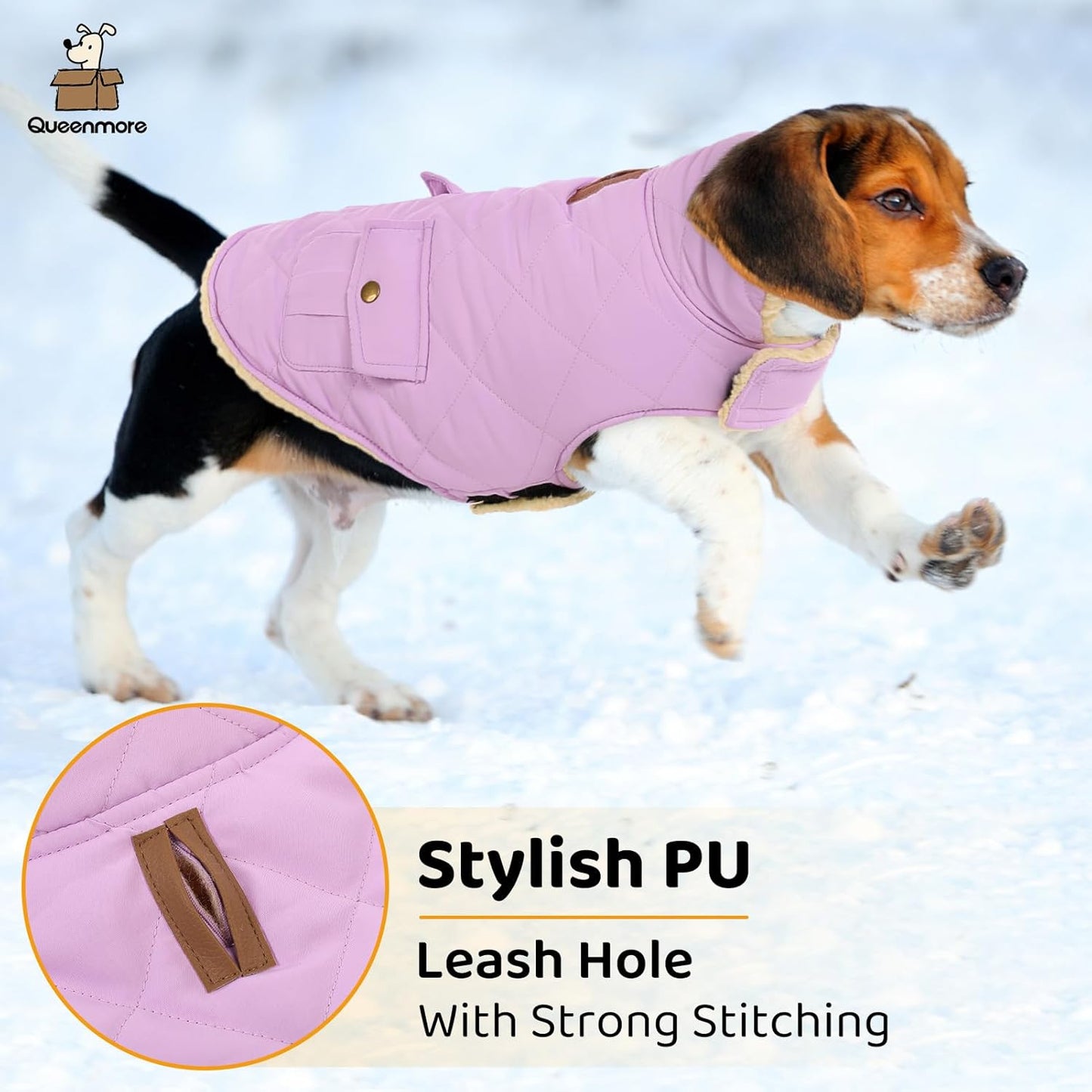 Queenmore Warm Dog Coat, Cold Weather Puffer Dog Coat Vest, Quilting Winter Pet Jacket Ultra Thick Plush Fleece Lining Pet Clothes for Dogs with Storage Pockets (Lilac,X-Large)