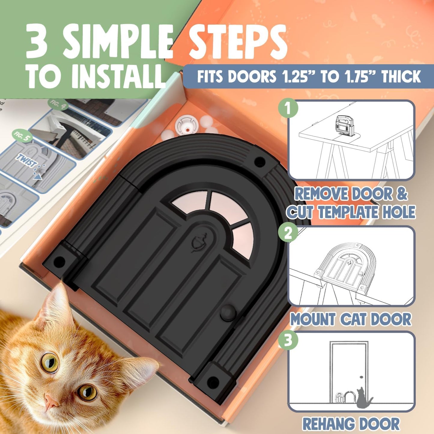 Meow Manor® Cat Door Interior Door - No-Flap, Interior Cat Door for Cats Up to 20 lbs, Easy DIY Setup, Secured Installation in Minutes, No Training Needed…
