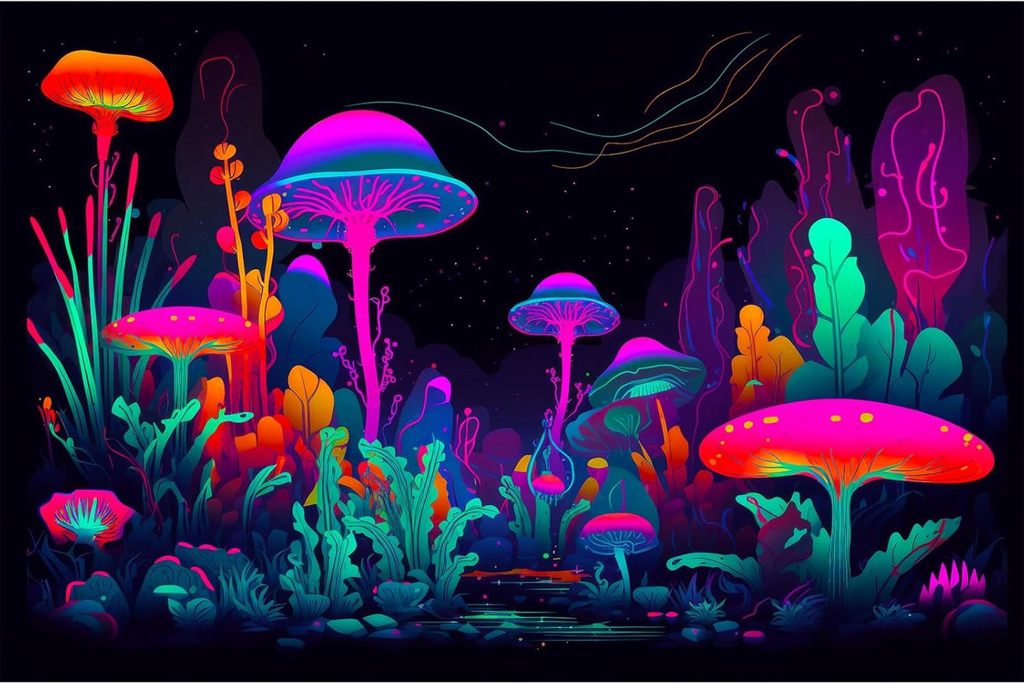 Mushrooms Aquarium Background Mushrooms in Dark Forest with Bright Colors Terrarium Background Tranquil Lake Cartoon Style Aquatic Plants Fish Tank Backdrop Poster Decorations Wallpaper Decor 36x18in