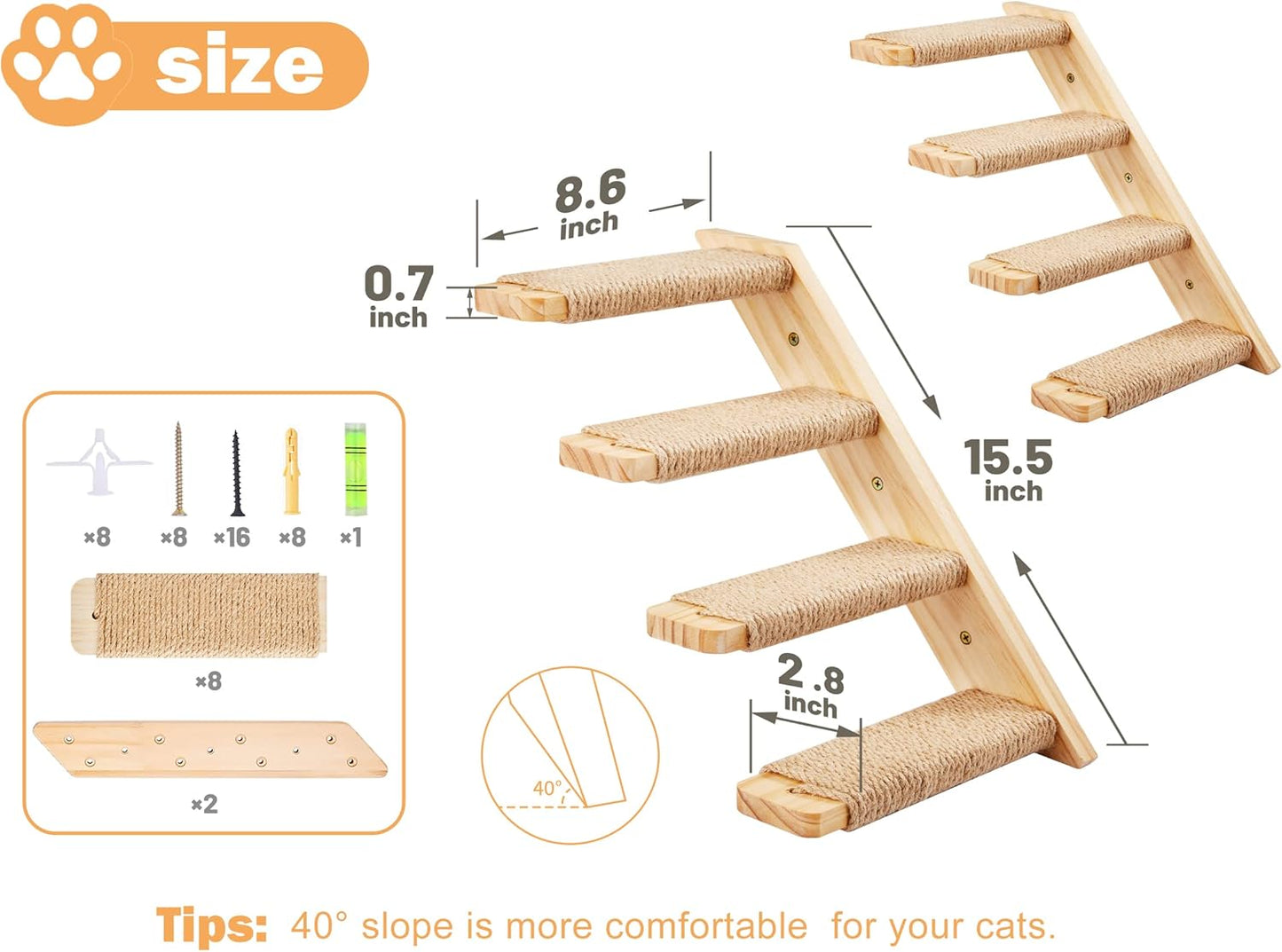 Cat Wall Furniture Set, 2PCS Cat Shelves & 2PCS 4 Steps Wall Shelves Stairs Tower Climbing Scratching Perches for Climbing Sleeping, Playing