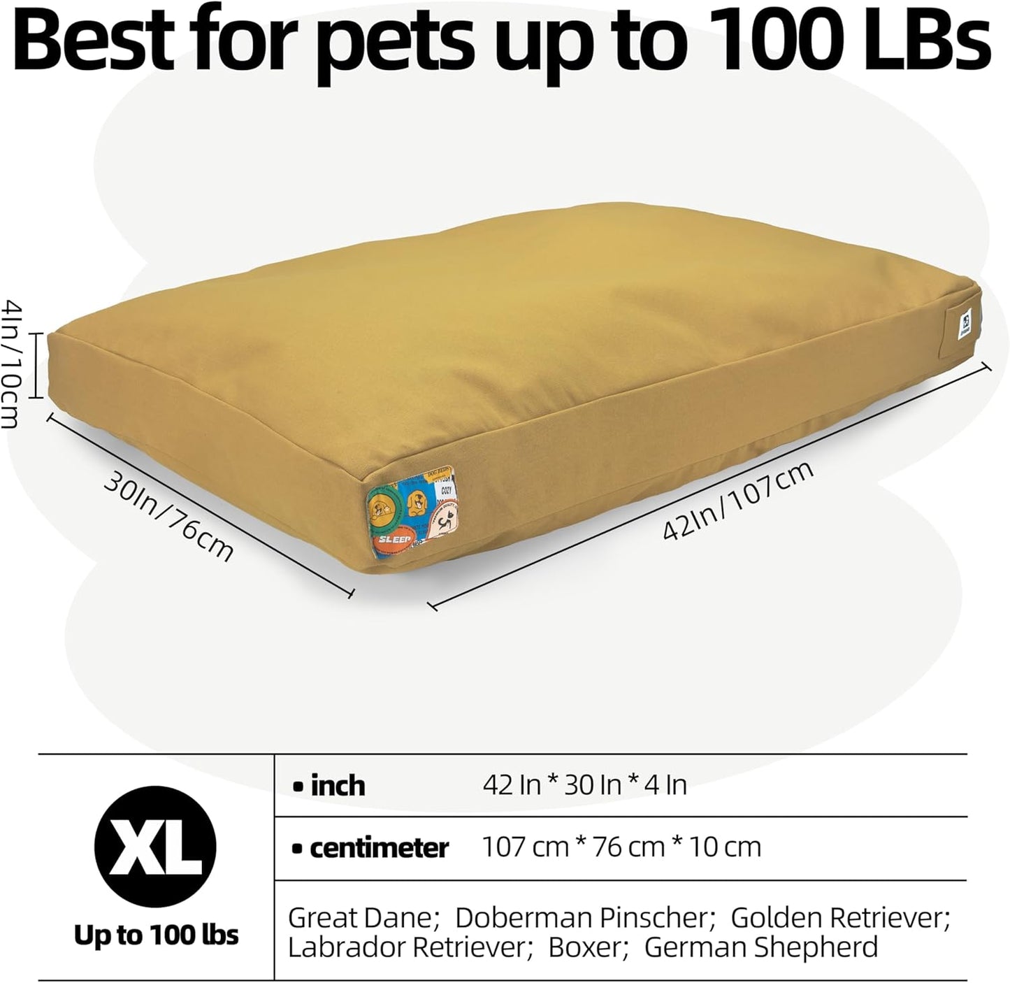 Sytopia 42-Inch Canvas Outdoor Dog Bed, Washable & Waterproof with Chew-Resistant Removable Cover, Ideal for Extra Large Dogs for Indoor, Outdoor, Crate, or Patio Use (Yellow)