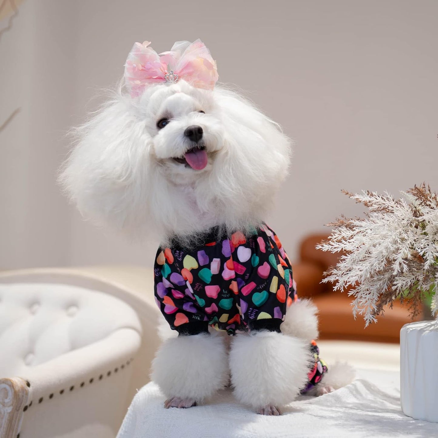 CuteBone Small Dogs Valentines Outfit Soft Puppy Onesies Pjs Dog Pajamas Pet Coat Cat Apparel Comfy Doggie Jumpsuit Bodysuit for All Seasons P272M