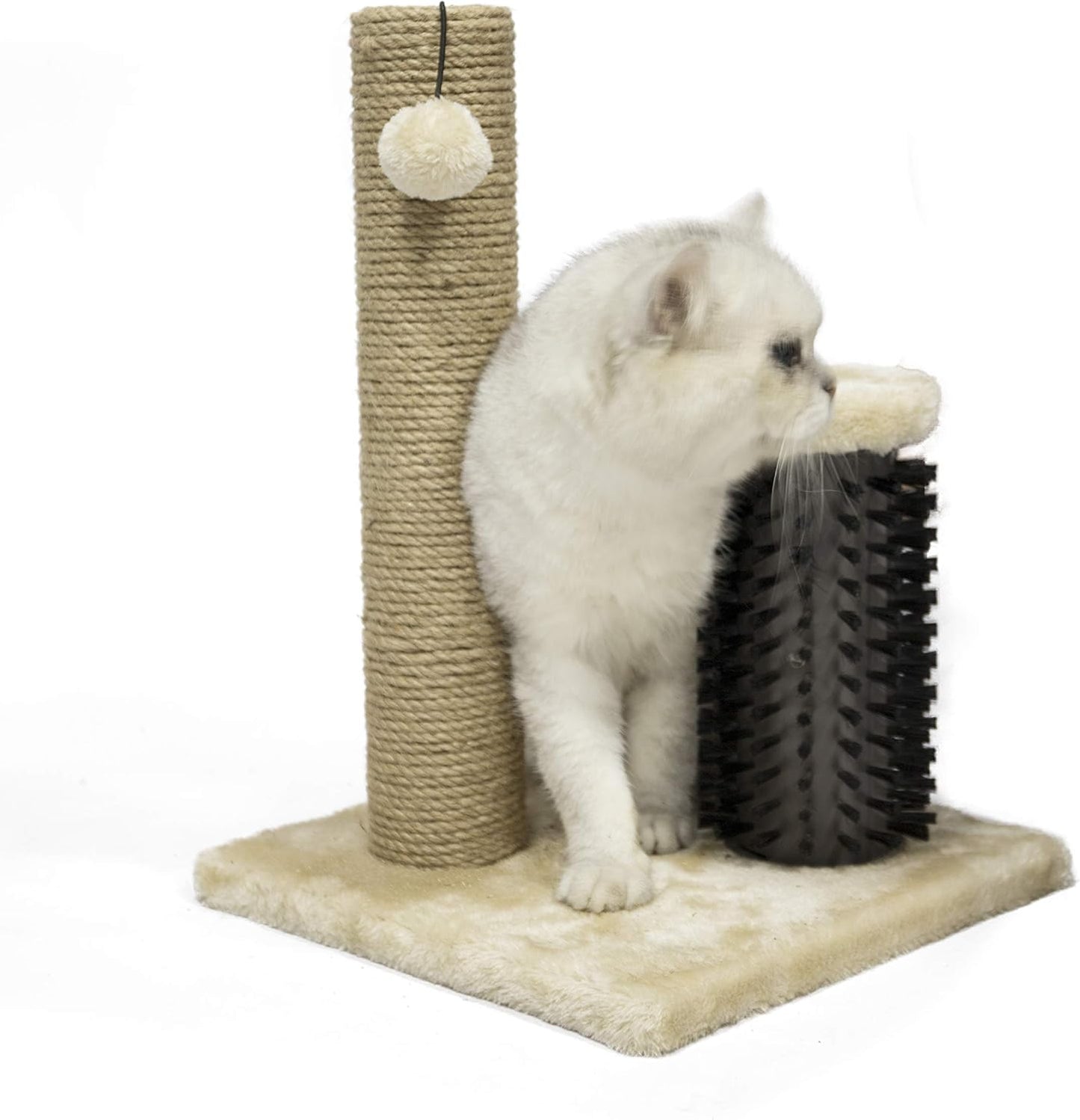 Amazon Basics Cat Scratcher - Indoor Classic Single Cat & Kittens Scratching Post with Brush, Small (16.5" H) - Beige
