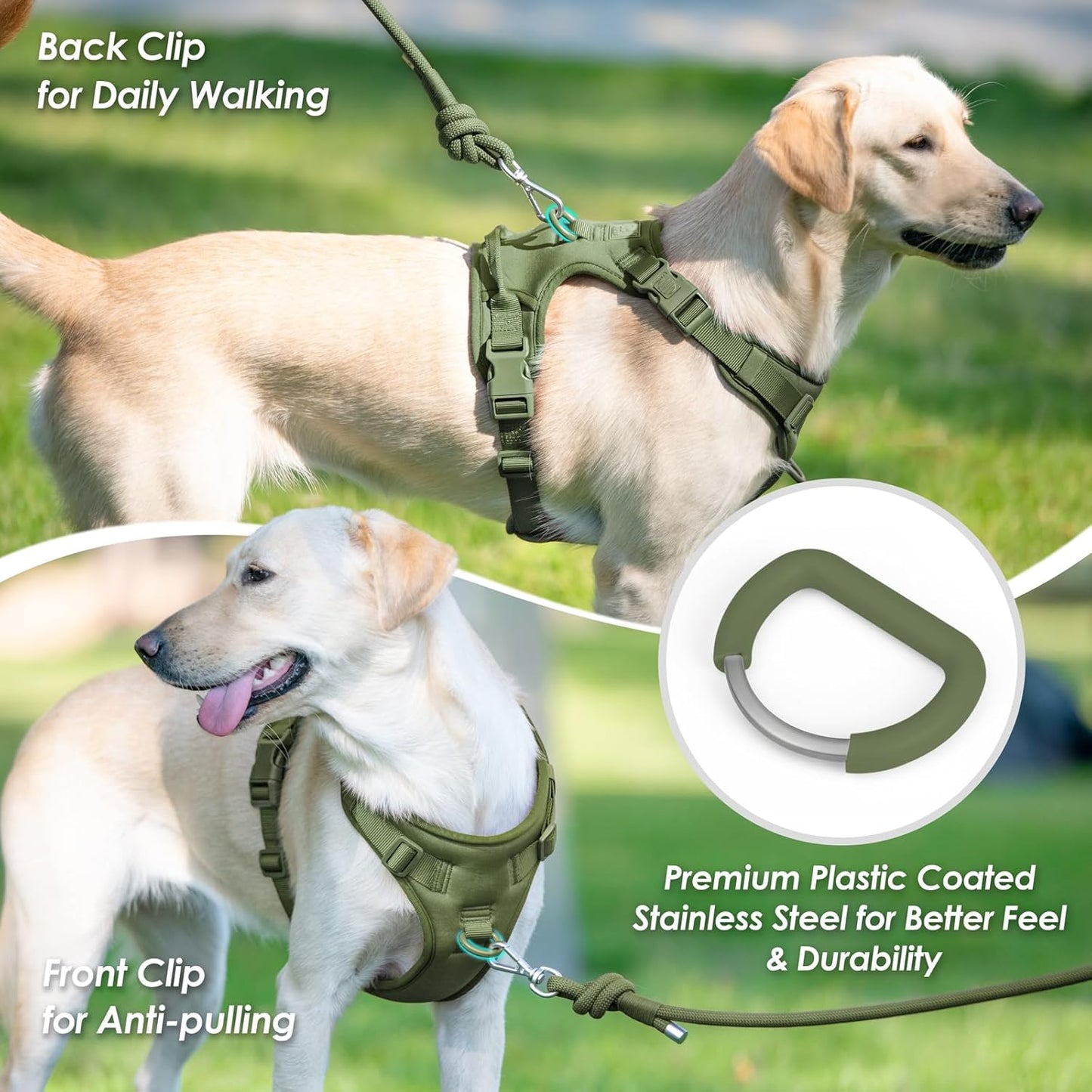 No Pull Dog Harness, Puppy Vest with Front Clip for Small Medium Large Sized Dog (Misty Green,M)