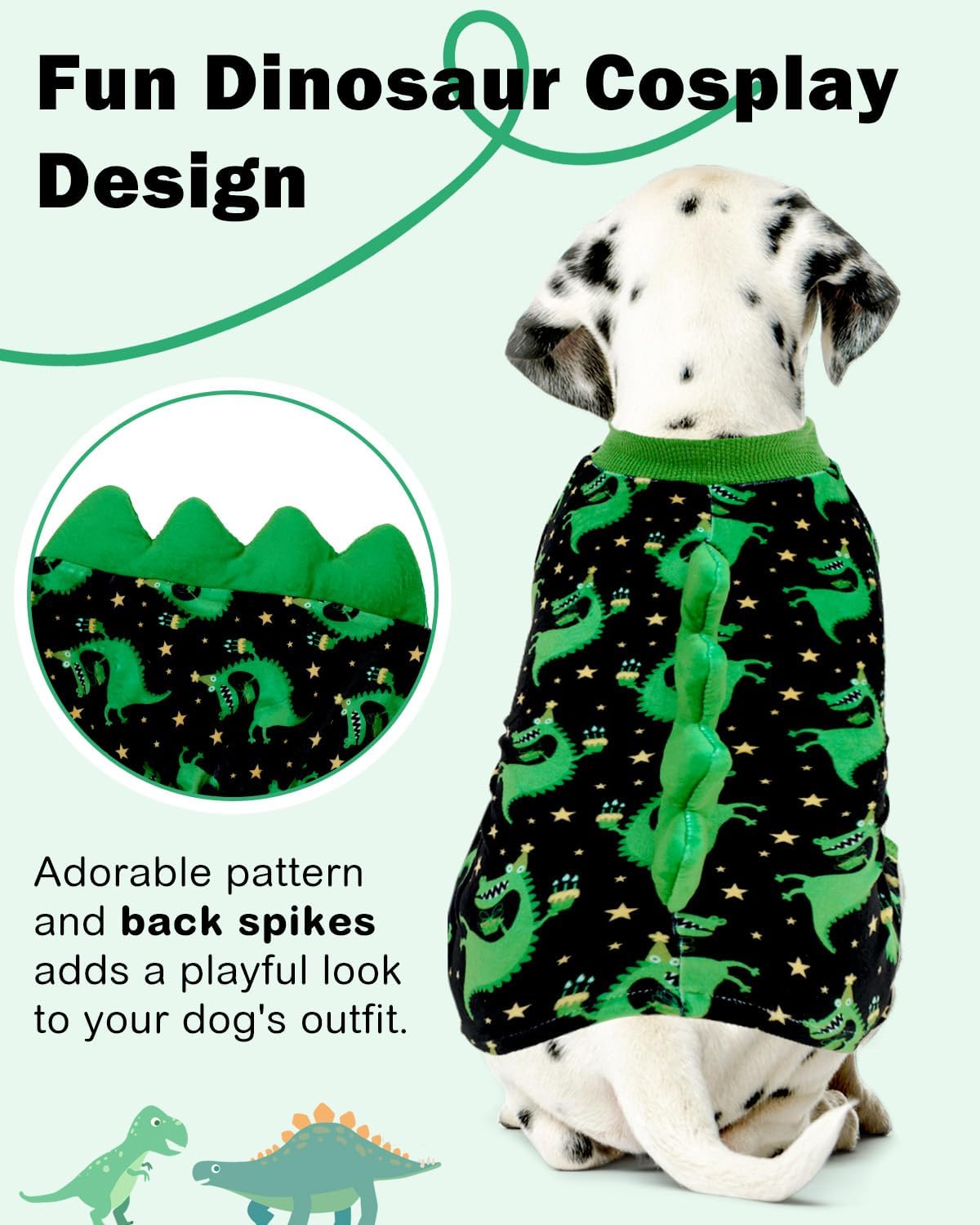 CuteBone Dinosaur Costume Dog Pajamas, Stretchy Spandex Crystal Velvet Sleepwear Coat for Small Dogs, Soft & Warm Pet Outfit Clothes for Cold Weather, Cozy Pullover Design COSP14M