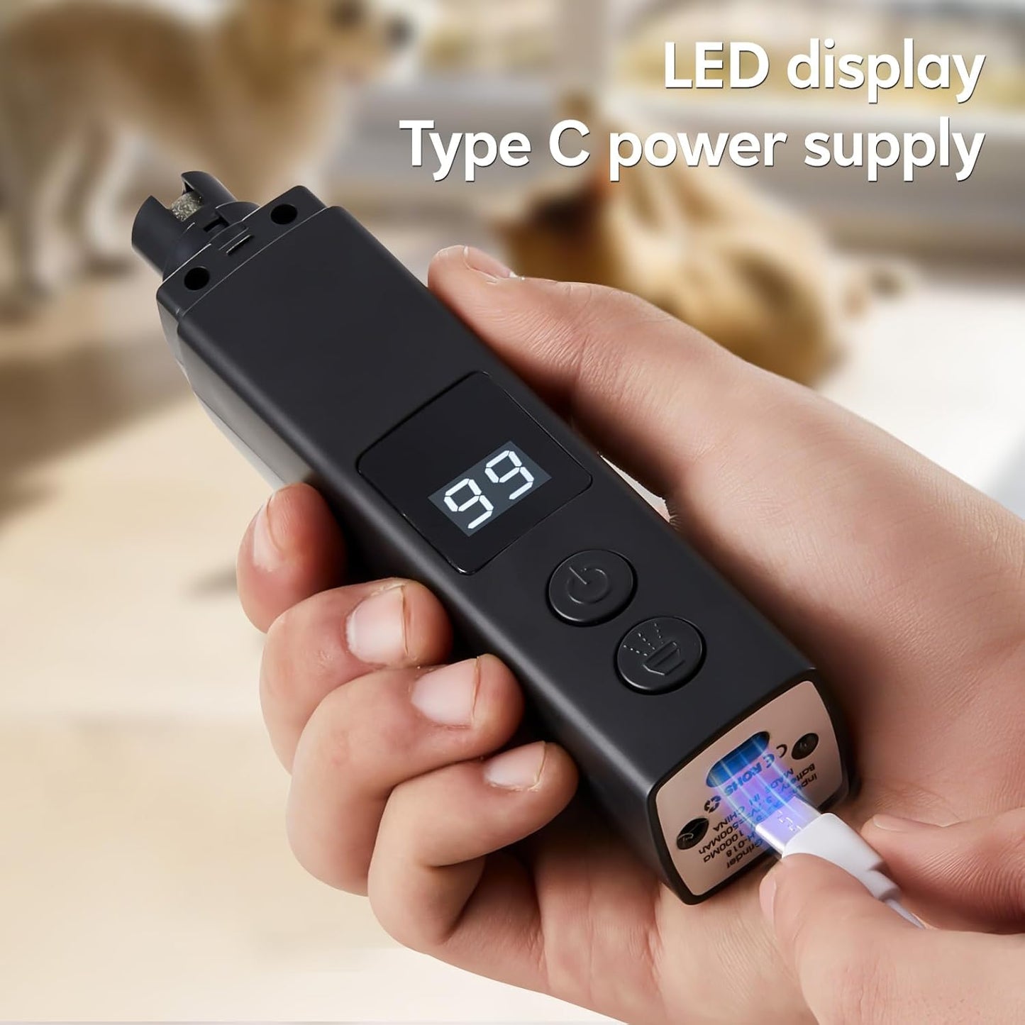 Rechargeable Dog Nail Grinder with 4-Speeds,Pet Claw Trimmers with 2 Modes Lighting UV, Nail Clippers for Small Medium and Large Dogs and Cats, Animal Nail Care,Grooming (Black)