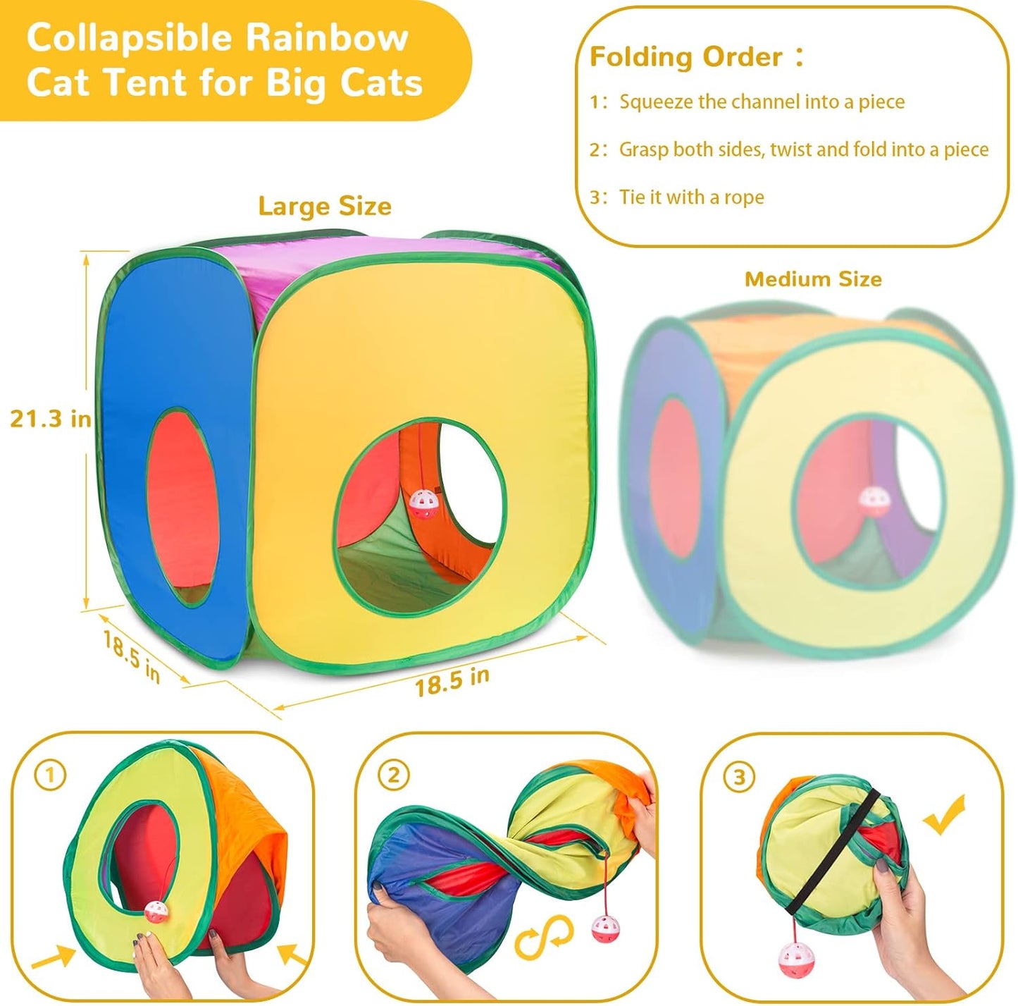 Retro Shaw 33Pcs Cat Toys for Large Cats, Interactive Kitten Toys for Indoor Cats Kitty with Collapsible Game Tunnel Tube Tent Feather Wand Teaser Bell Fuzzy Ball Springs Mouse Toys