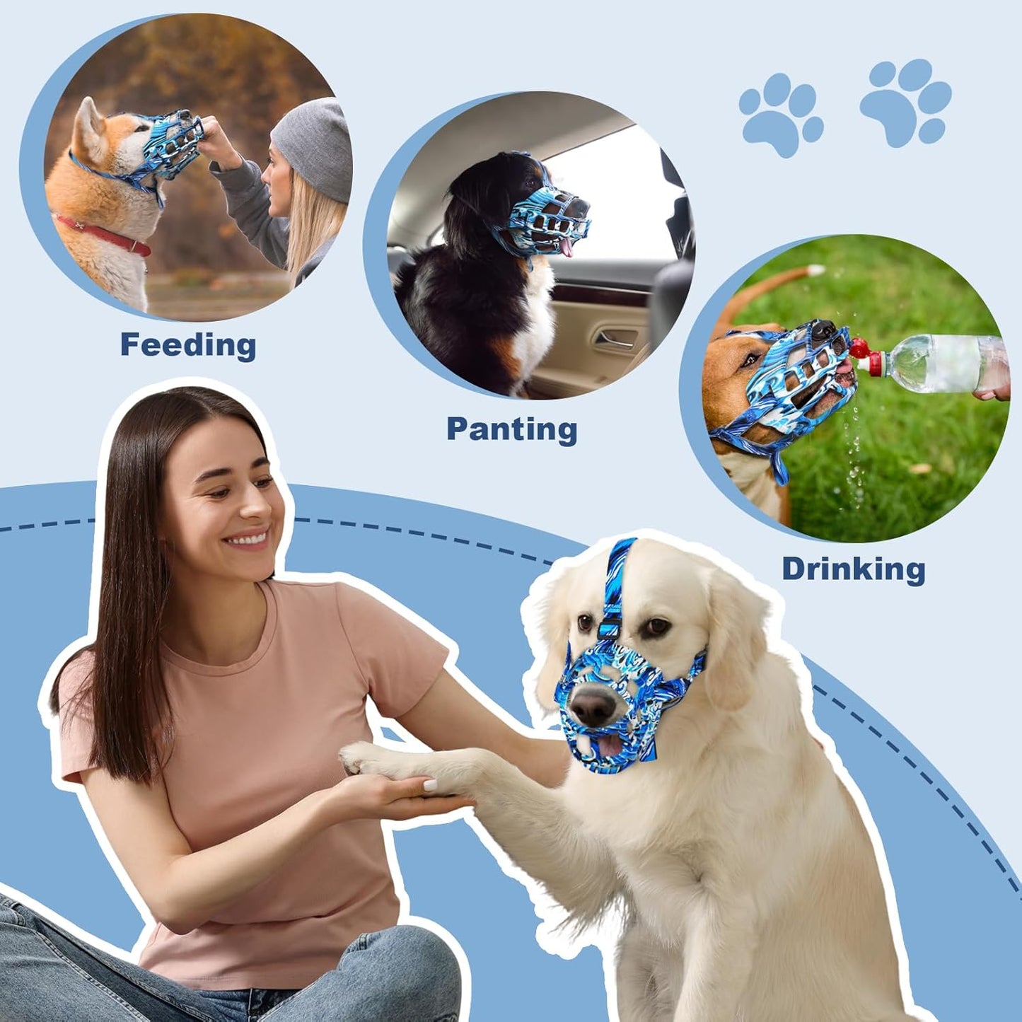 Basket Muzzle to Prevent Biting, Dog Muzzle for Large Medium Small Dogs Allows Panting Drinking Anti Chewing, Perfect for Grooming Trimming Training and Aggressive Reactive Dogs (Blue, Size 4)