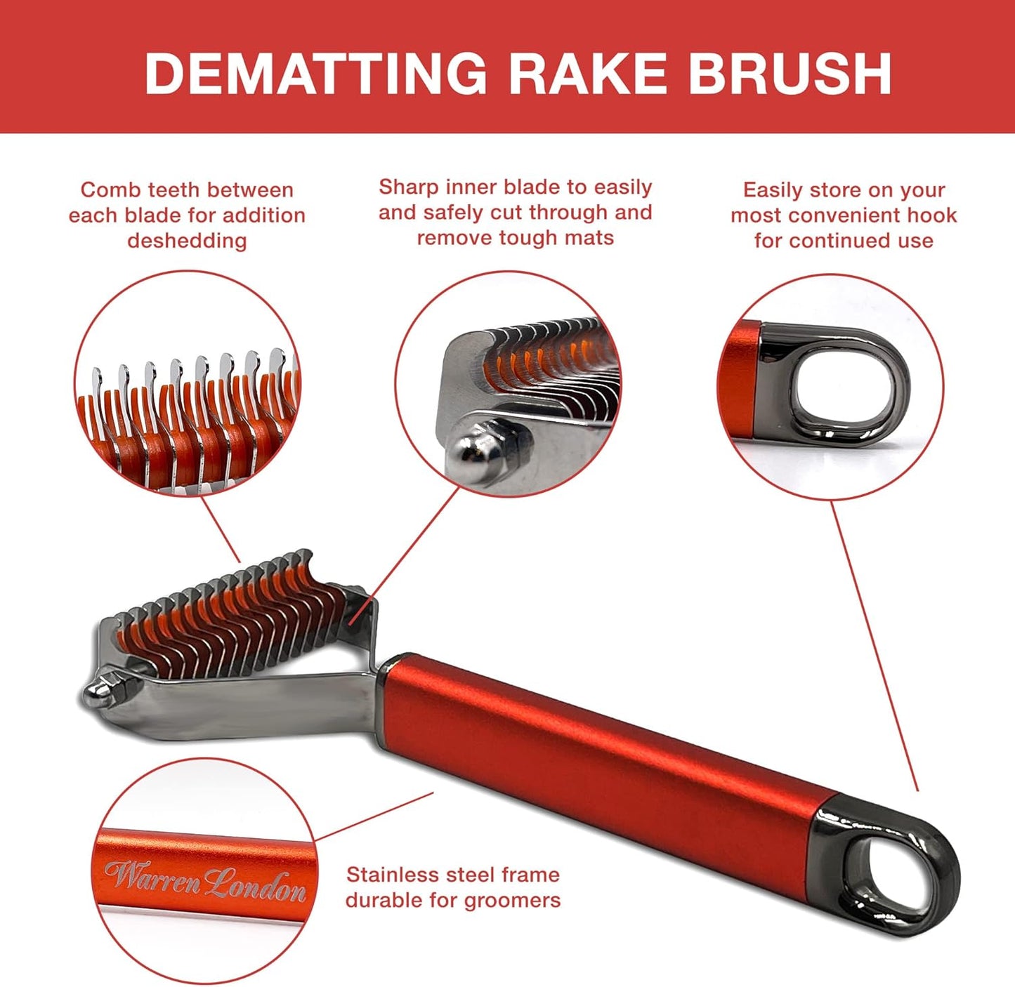 Warren London Dog Mat Remover Combo | Detangling Spray 16oz & Rake Brush | Tackles Tangles, Knots & Mats | 16oz Aloe & Jojoba Spray + Grooming Rake | $40 Value – Only $29.99