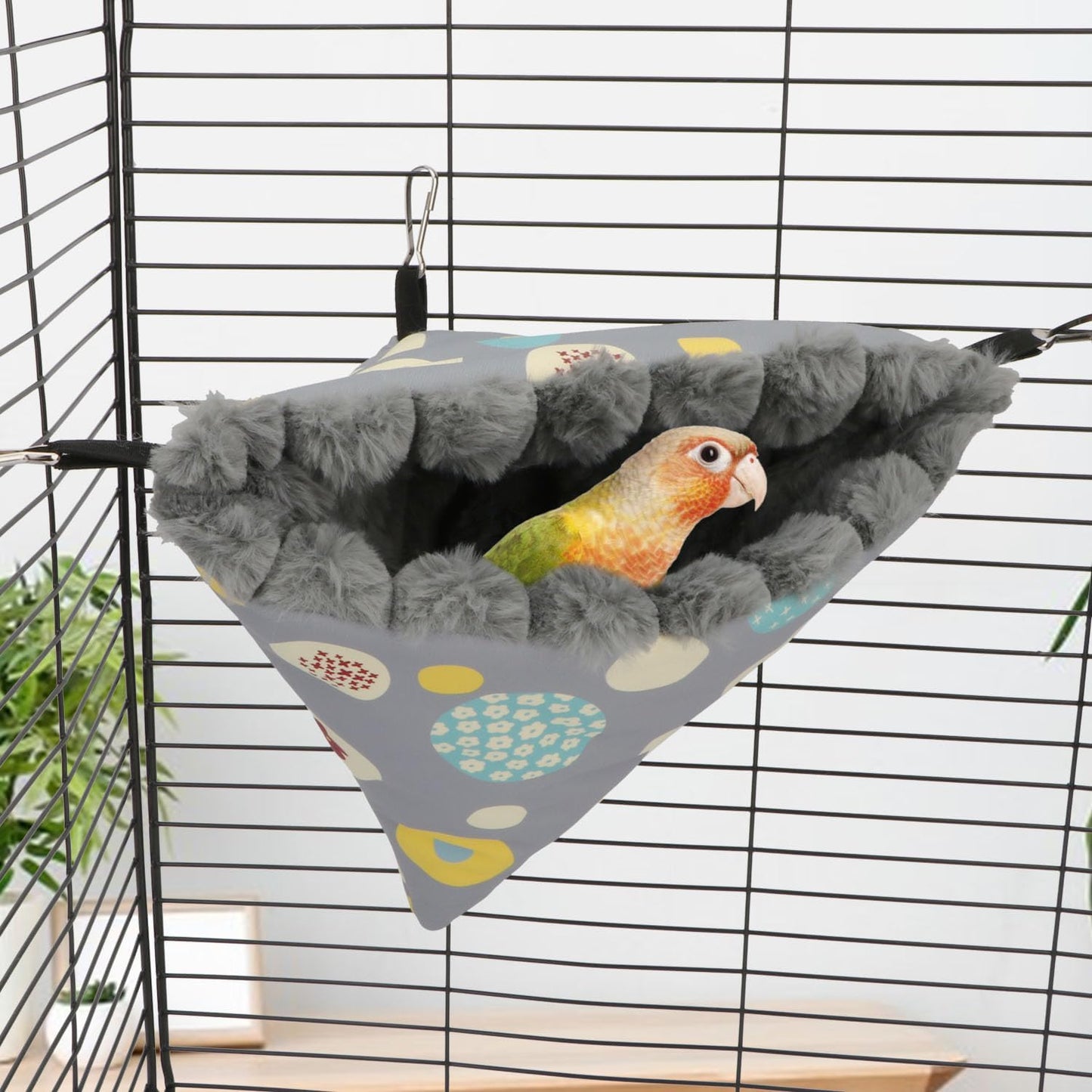 Wontee Bird Nest House Winter Warm Hanging Hammock Bird Bed Snuggle Hut for Parakeets Budgies Caique Conures Cockatiels (Large, Grey)