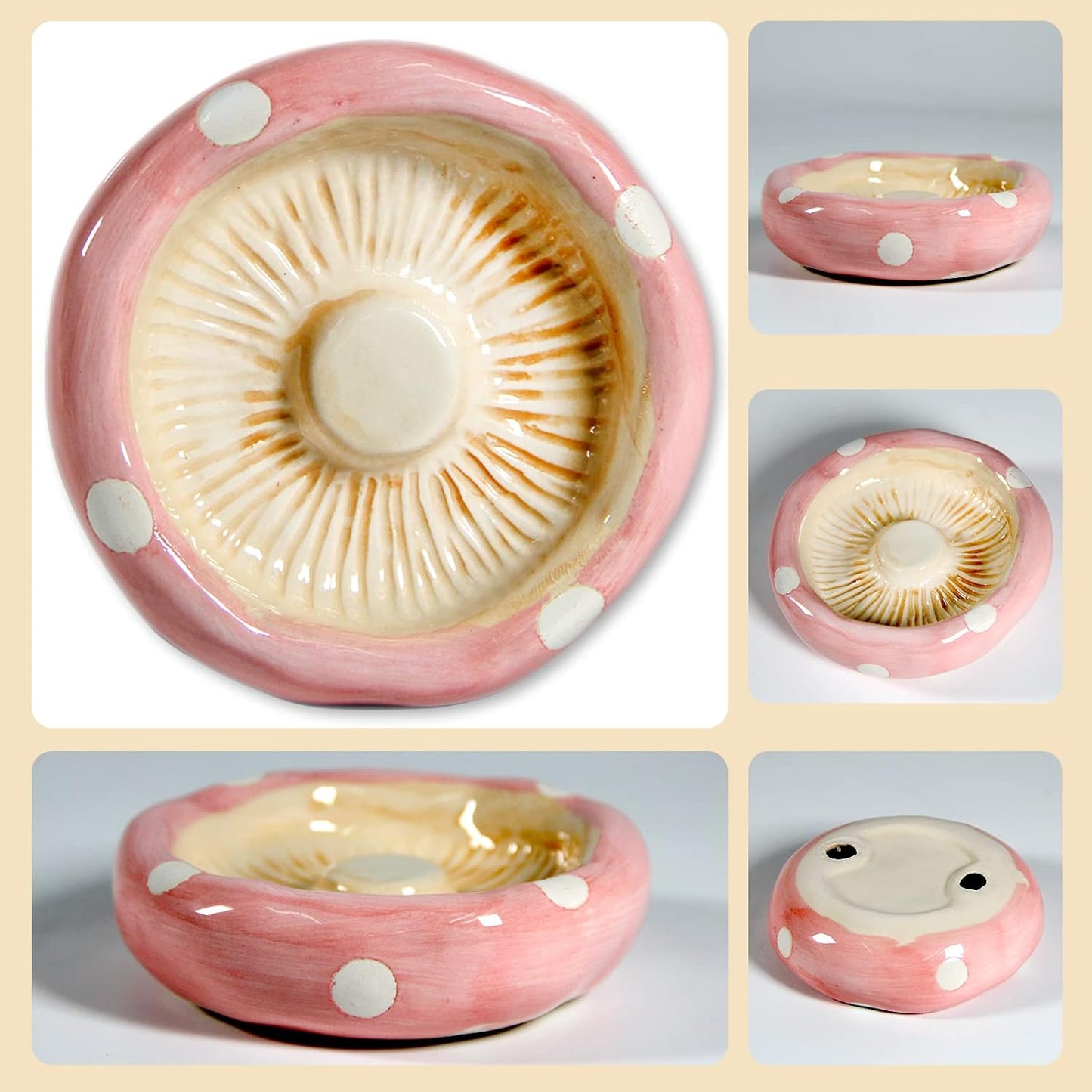 Ceramic Mushroom Guinea Pig House Hamster Hide Bed Includes Hamsters Food Bowl Guinea Pig Hideout for Hamster Chinchilla Hedgehog Rat Small Animals(Pink Mushroom Set)