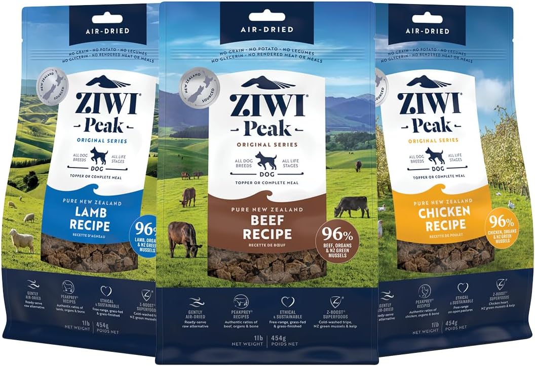 ZIWI Peak Air-Dried Dog Food Bundle - All Natural, High Protein, Grain Free & Limited Ingredient with Superfoods (Beef, Lamb & Chicken, 16oz Each)
