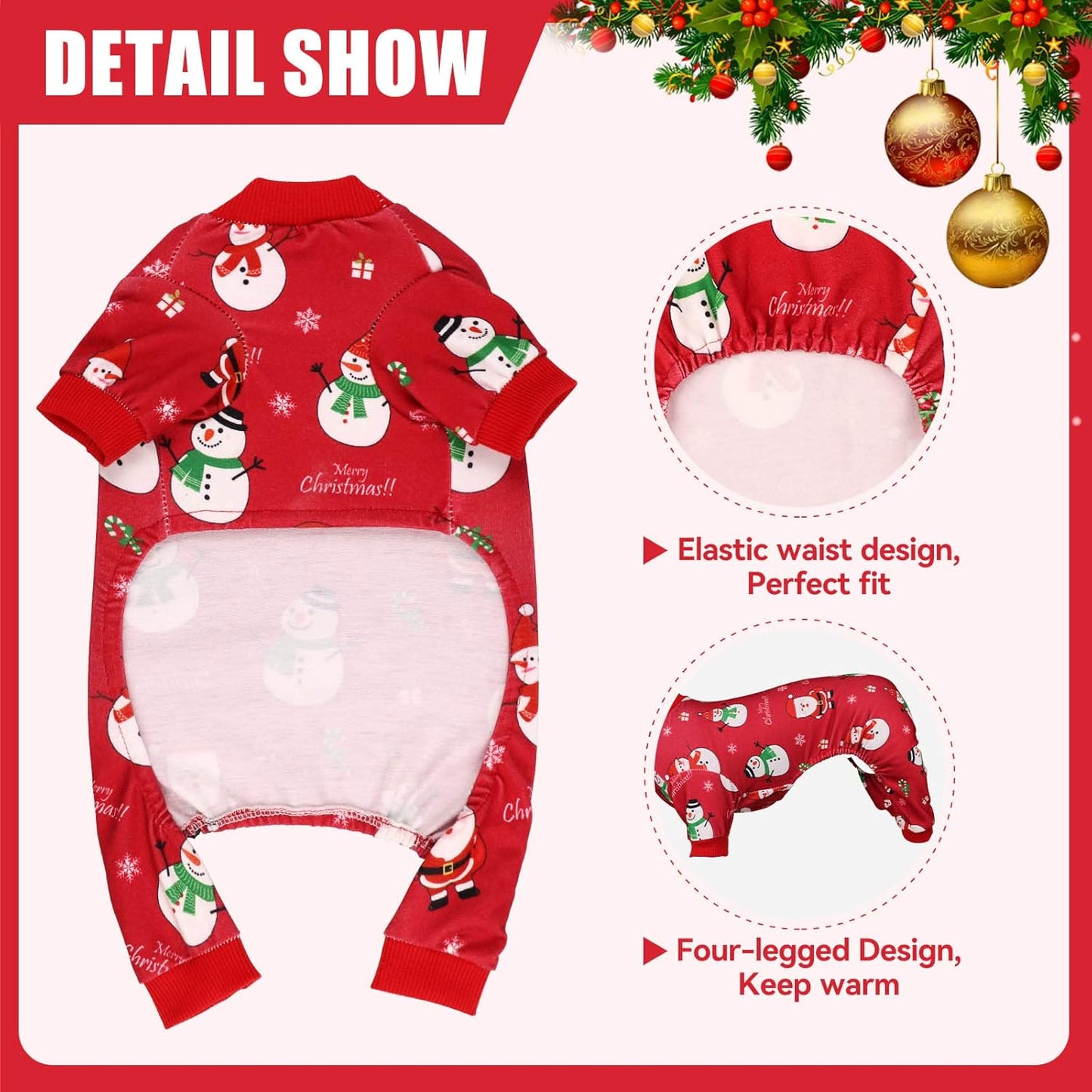 Dog Christmas Pajamas Snowman Pet Clothes Costumes Pjs Stretchy Funny Pet Costumes Outfit Dog Pajamas for Small Medium Dogs(S/M)