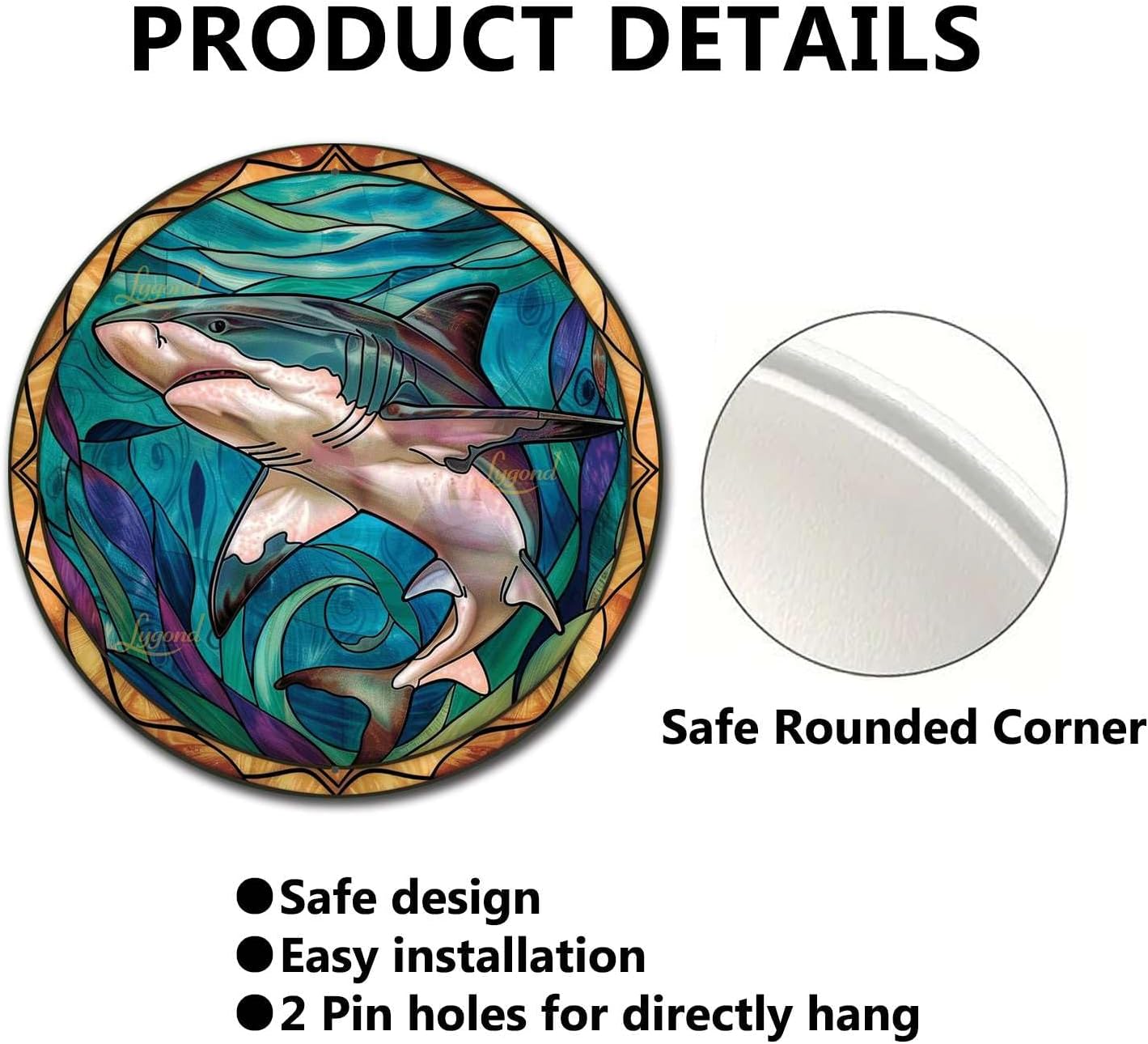 Lygond Metal Shark Garage Sign - Stained Glass, 88 Inches