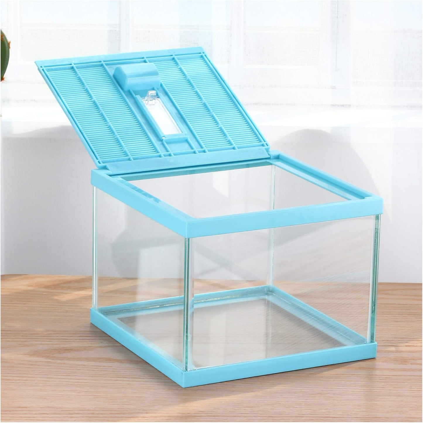 crapelles ReptileTerrarium Color Blue Spider Box, 7.8x7.8x5.9'' Tarantula Container Gecko Habitat Insect Enclosure pet Tank Frog Carrier Snail Hermit Crab House Cricket breeding Geometric Cube Bowl