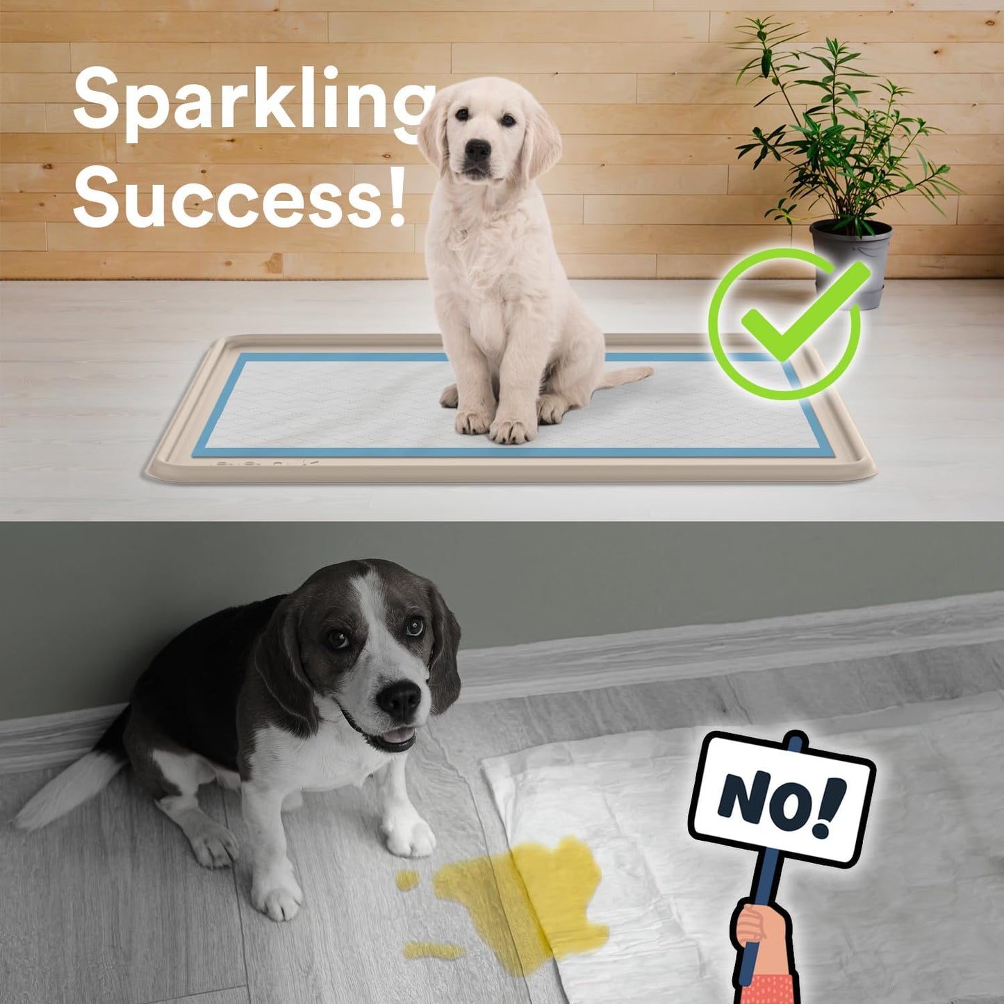 Pee Pad Tray Holder for Dogs - Fits Up to 22 x 22 in. Square Potty Training Pads No Spill Raised Lip High Edge Silicone Mat, Extra Thick and Non-Slip for Indoor Floor Protection (Small, Beige) | eenk