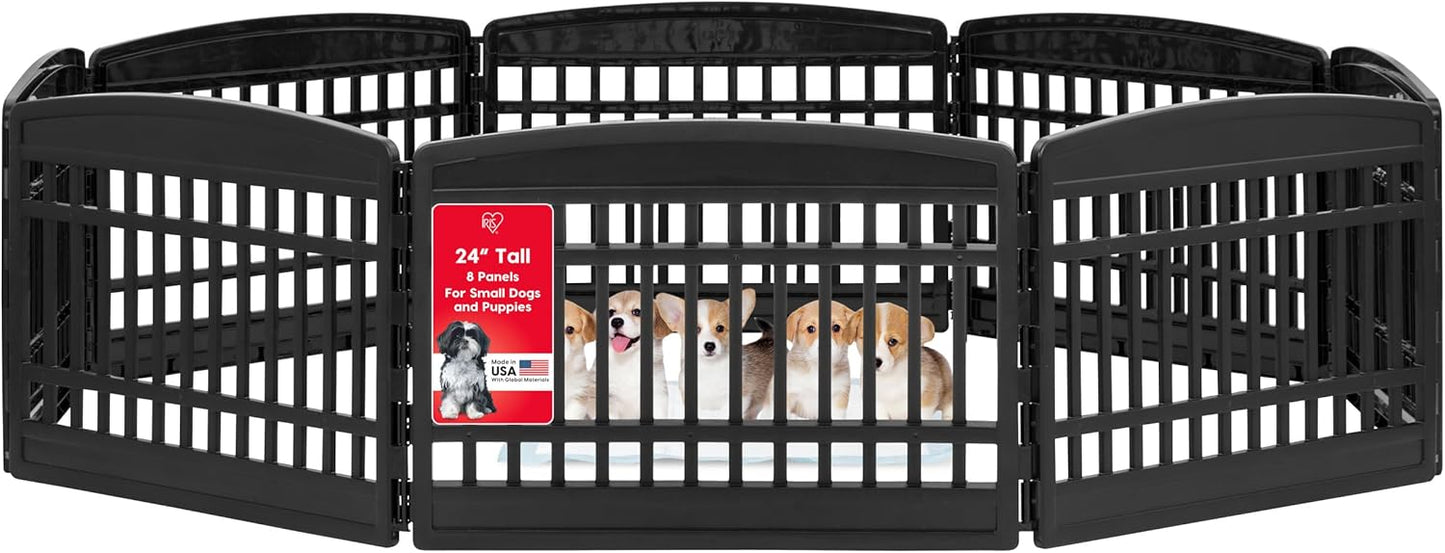 IRIS USA 24" 8-Panel Puppy Playpen, 83.5 x 83.5 x 23.63, Dog Playpen, Dog Play Pen Indoors, Pet Fence, Small Pets, Black