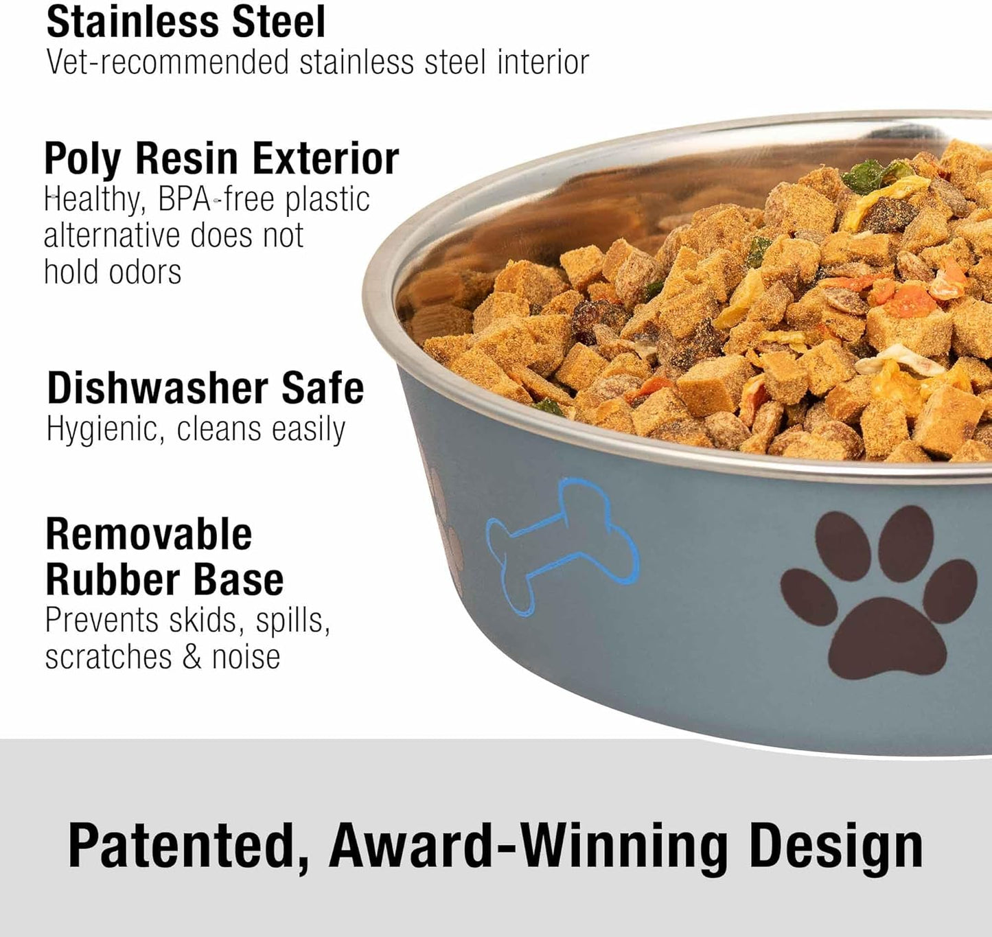 Loving Pets - Bella Bowls - Dog Food Water Bowl No Tip Stainless Steel Pet Bowl No Skid Spill Proof (Medium, Blueberry Blue)