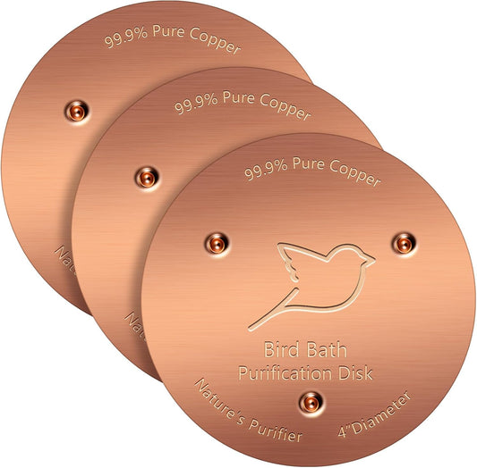 NNG 3 Pack Bird Bath Copper Disk,1mm Thick Reinforced 99.9% Pure Copper Bird Bath Purification Disk with Triple-Point Support,Physical Safe Water Cleaner for Outdoor Birdbaths Bowls,All-Season Use