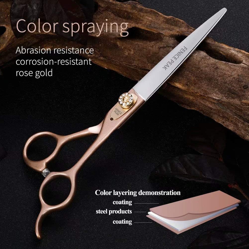 Fenice Peak 7.5'' Dog Straight Scissors for Grooming 440C Stainless Steel Rose Gold Professional Pet Trimming Scissors Sharp Blades Cutting for Dogs and Cats Shears