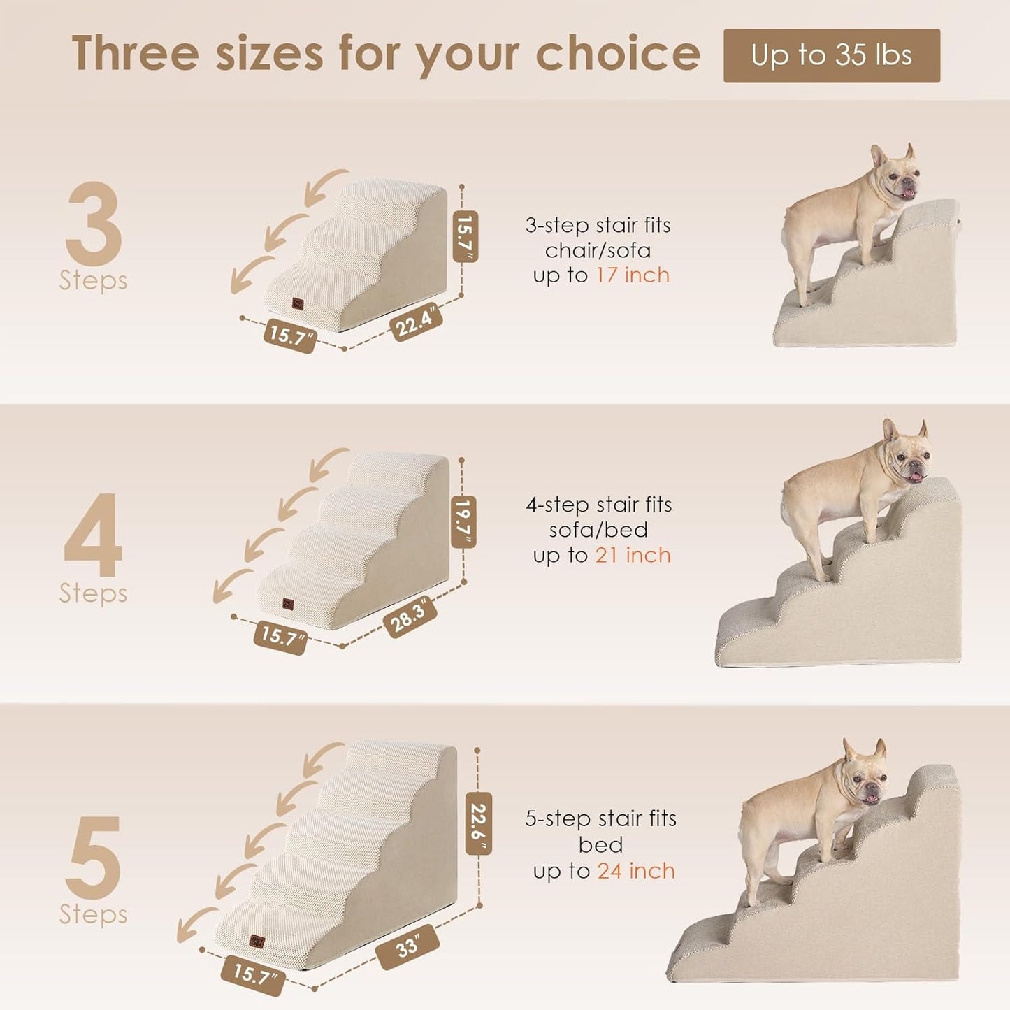 EHEYCIGA Curved Dog Stairs Ramp for High Beds 19.7" H, 4-Step Dog Steps for Small Dogs and Cats, Pet Stairs for High Bed Climbing, Non-Slip Balanced Pet Step Indoor, Beige